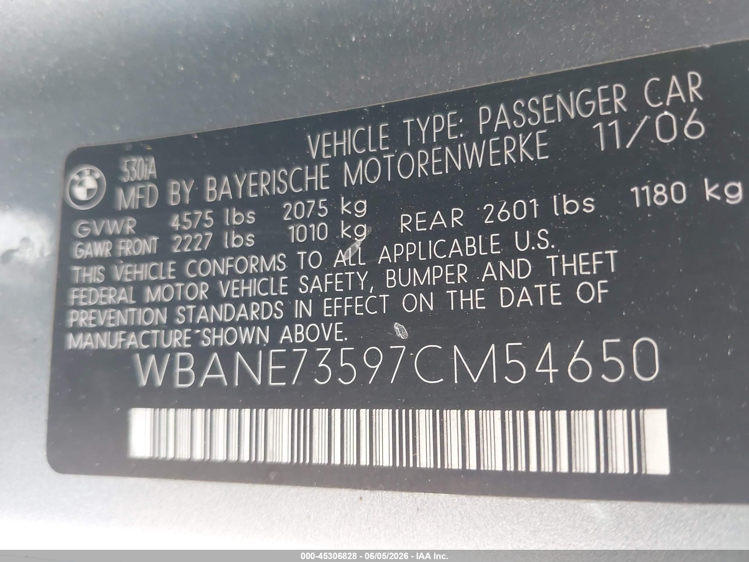 2007 Bmw 530i   Серебряный vin: WBANE73597CM54650