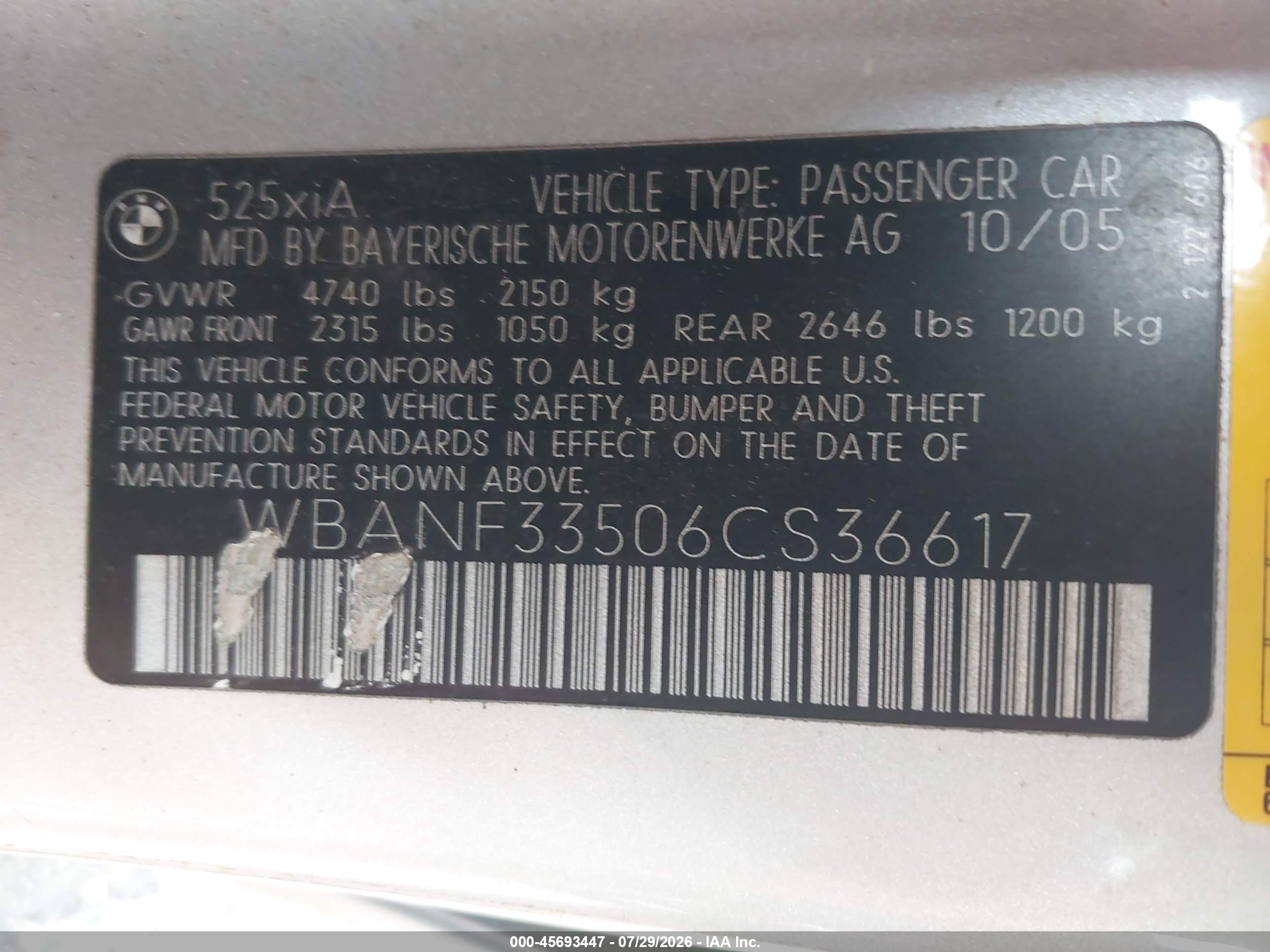 2006 Bmw 525xi   Silver vin: WBANF33506CS36617