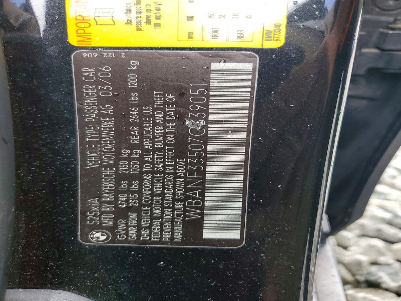 2007 Bmw 525 Xi Black vin: WBANF33507CS39051