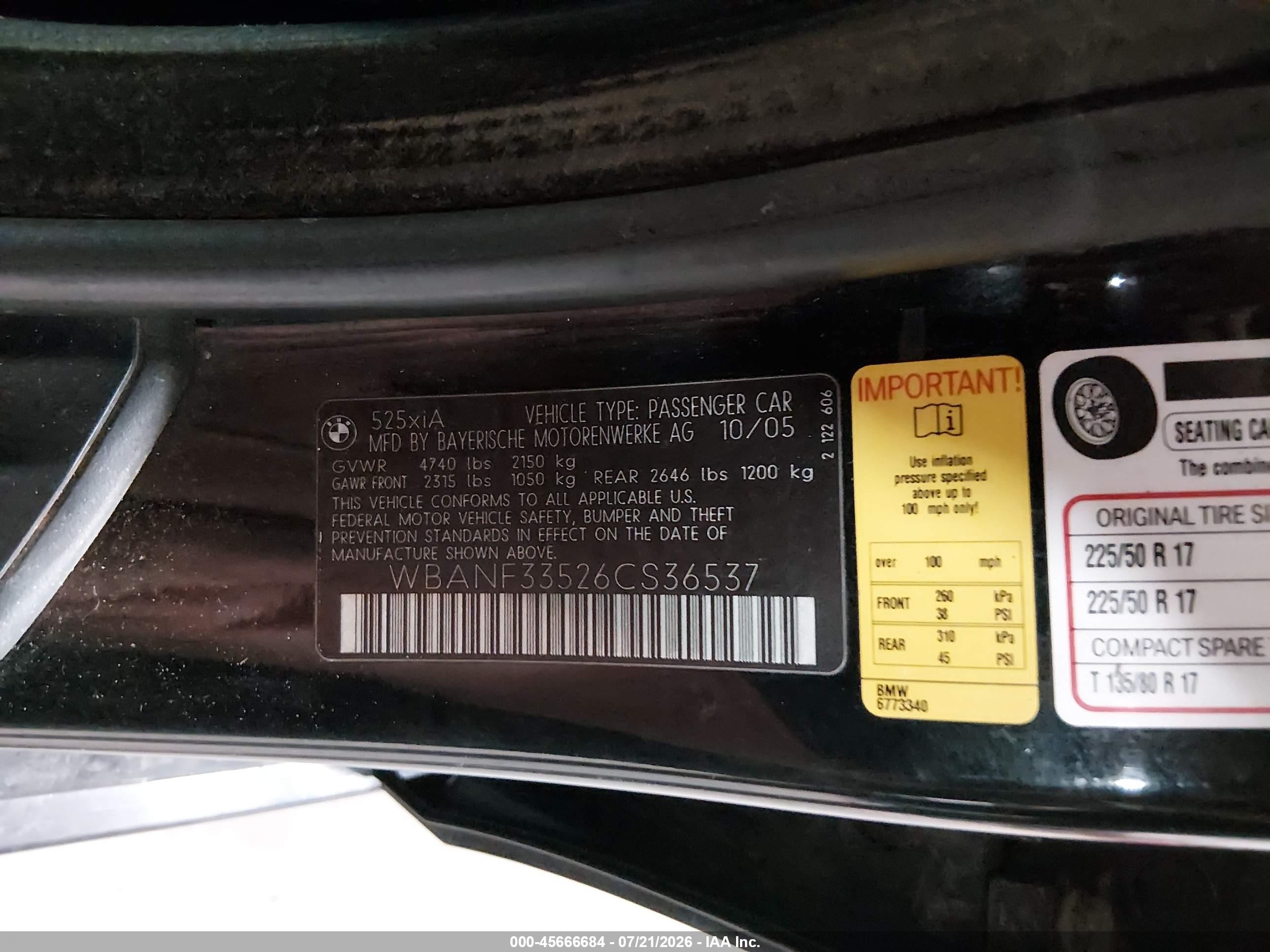 2006 Bmw 525xi   Black vin: WBANF33526CS36537