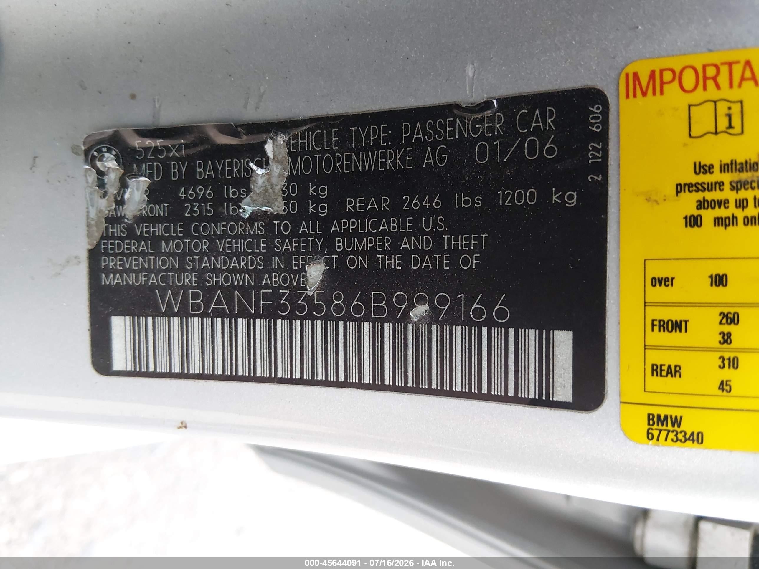 2006 Bmw 525xi   Серебряный vin: WBANF33586B999166