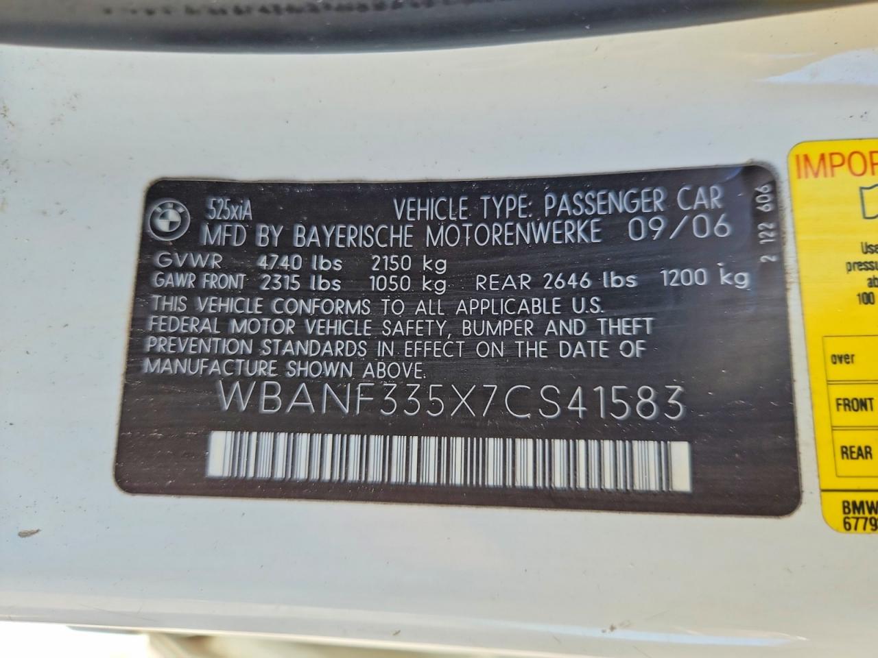 2007 Bmw 525 Белый vin: WBANF335X7CS41583