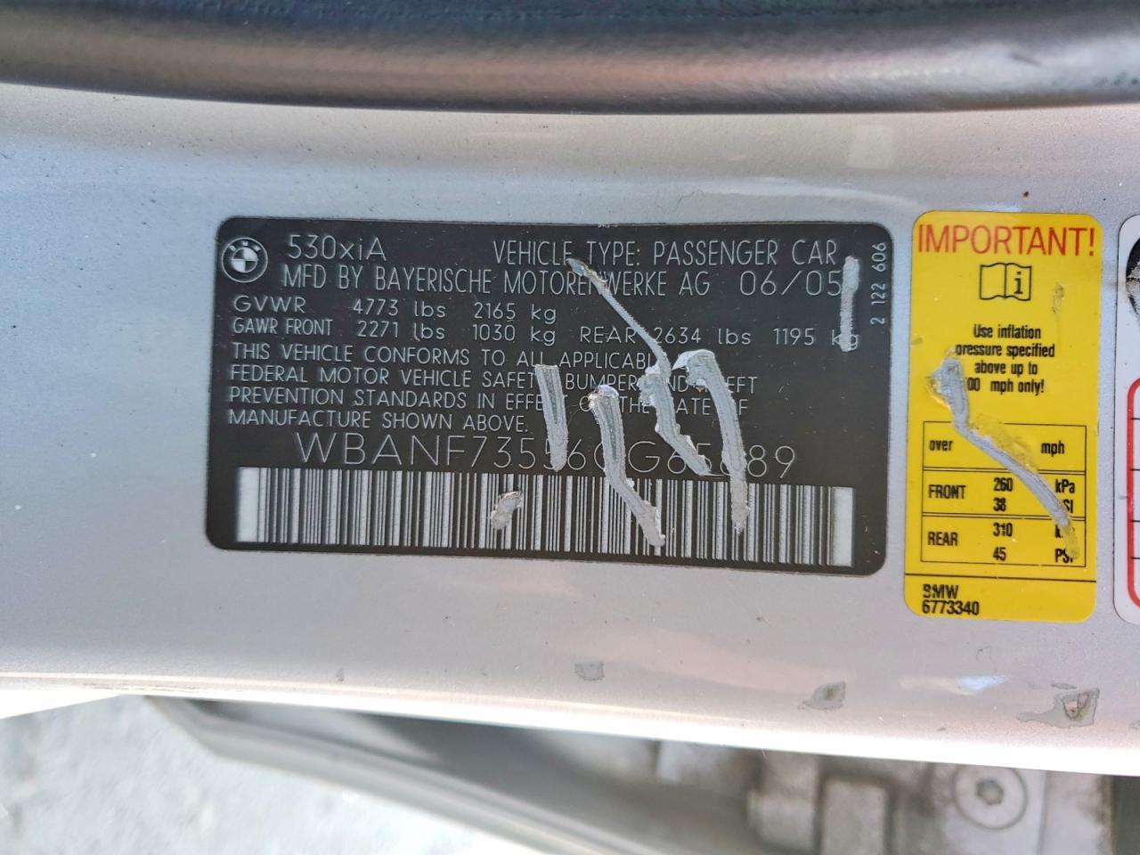 2006 Bmw 530 Xi Серебряный vin: WBANF73556CG65889