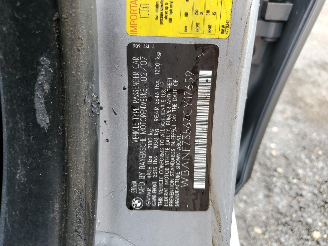 2007 Bmw 530 Xi Silver vin: WBANF73567CY17659