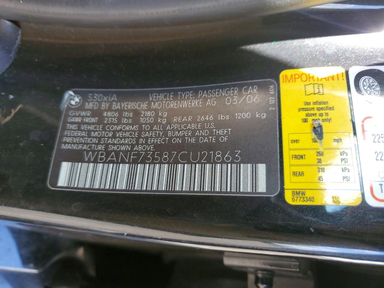 2007 Bmw 530 Xi Black vin: WBANF73587CU21863