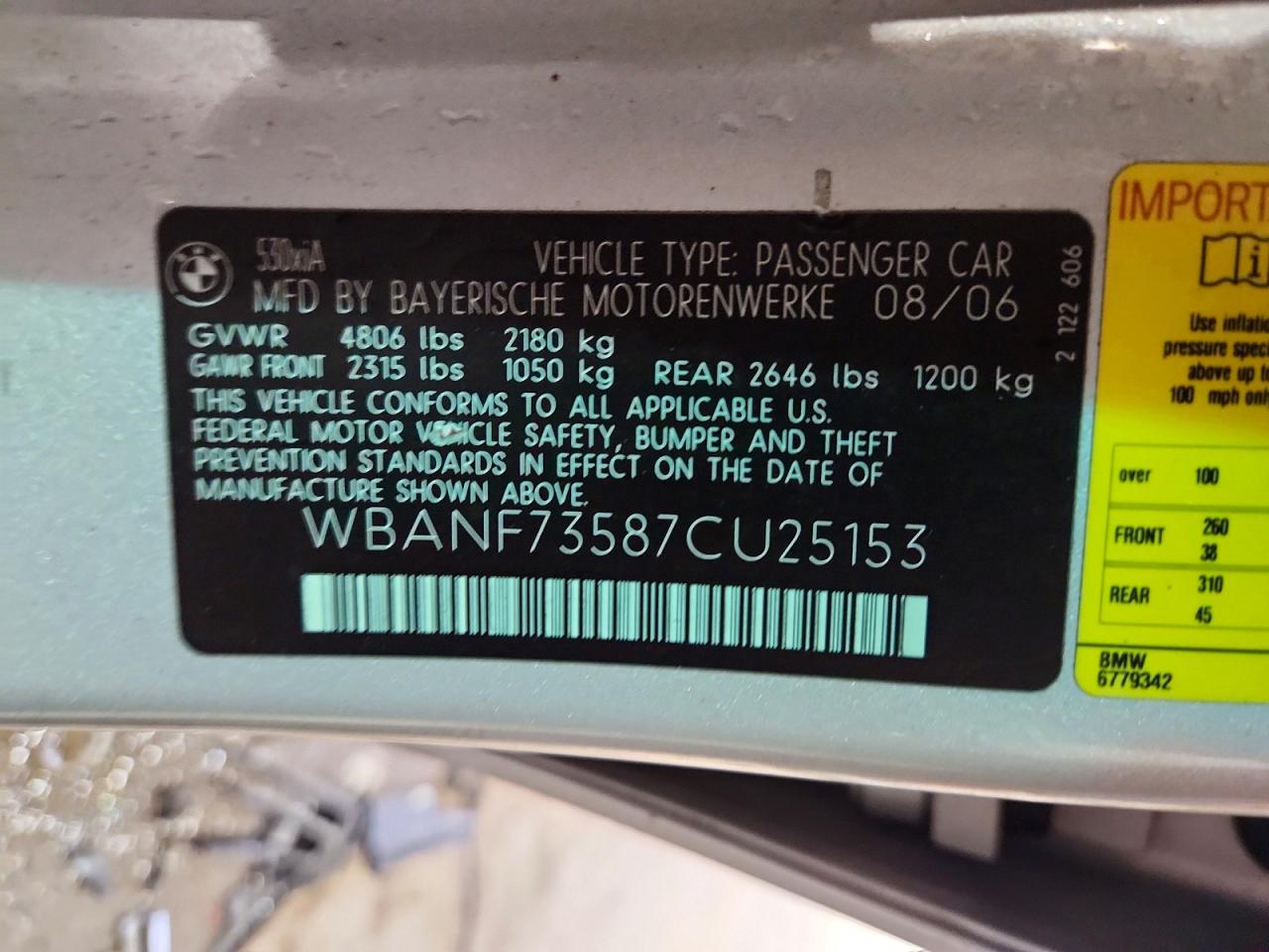 2007 Bmw 530 Xi Silver vin: WBANF73587CU25153
