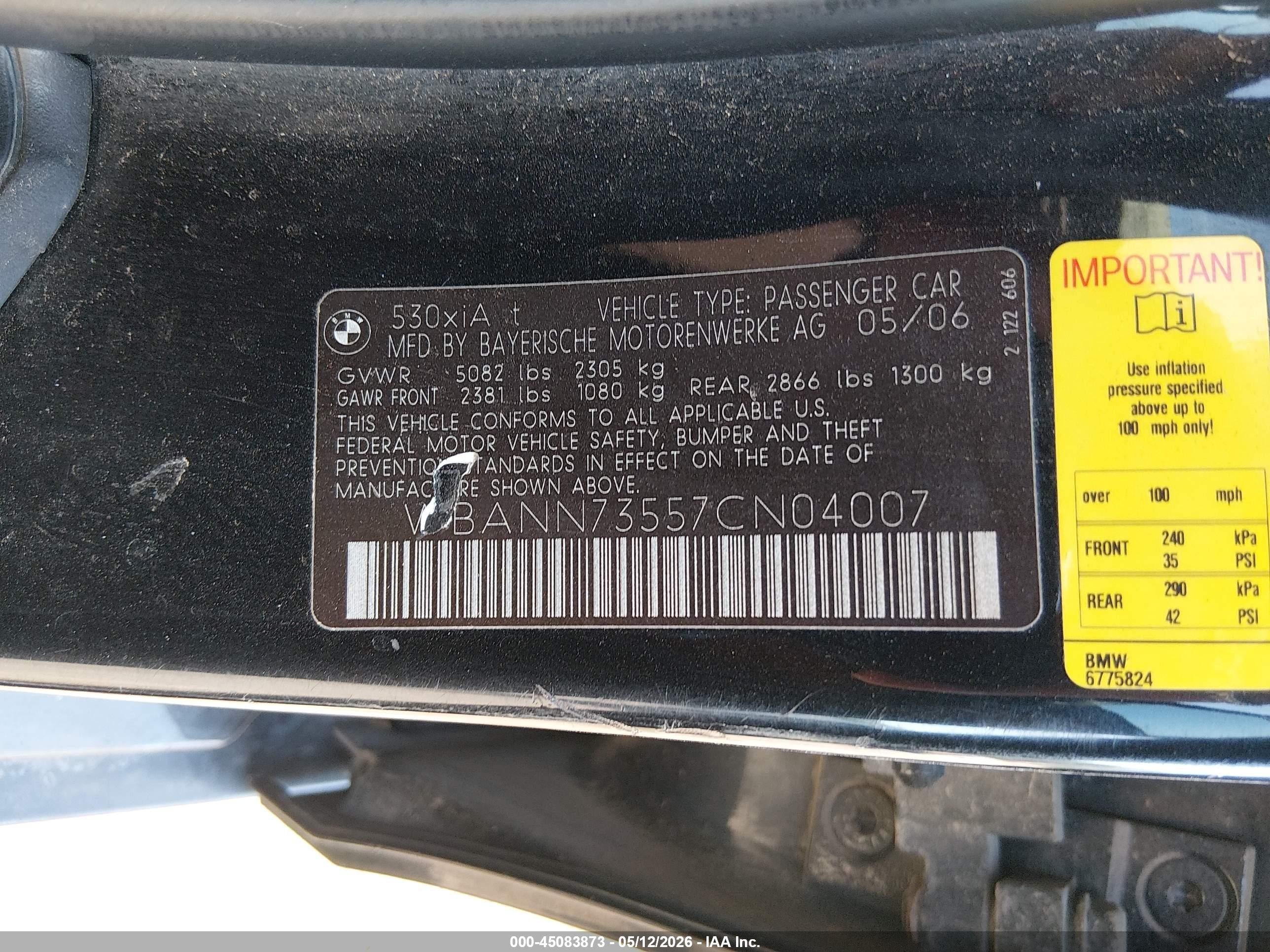 2007 Bmw 530xit   Black vin: WBANN73557CN04007