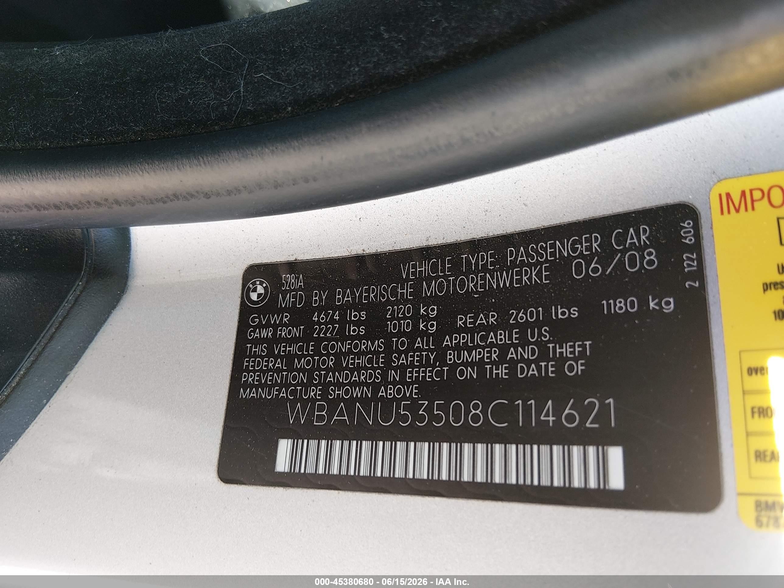 2008 Bmw 528i   Silver vin: WBANU53508C114621