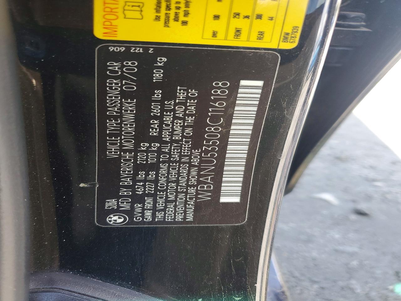 2008 Bmw 528 I Черный vin: WBANU53508C116188