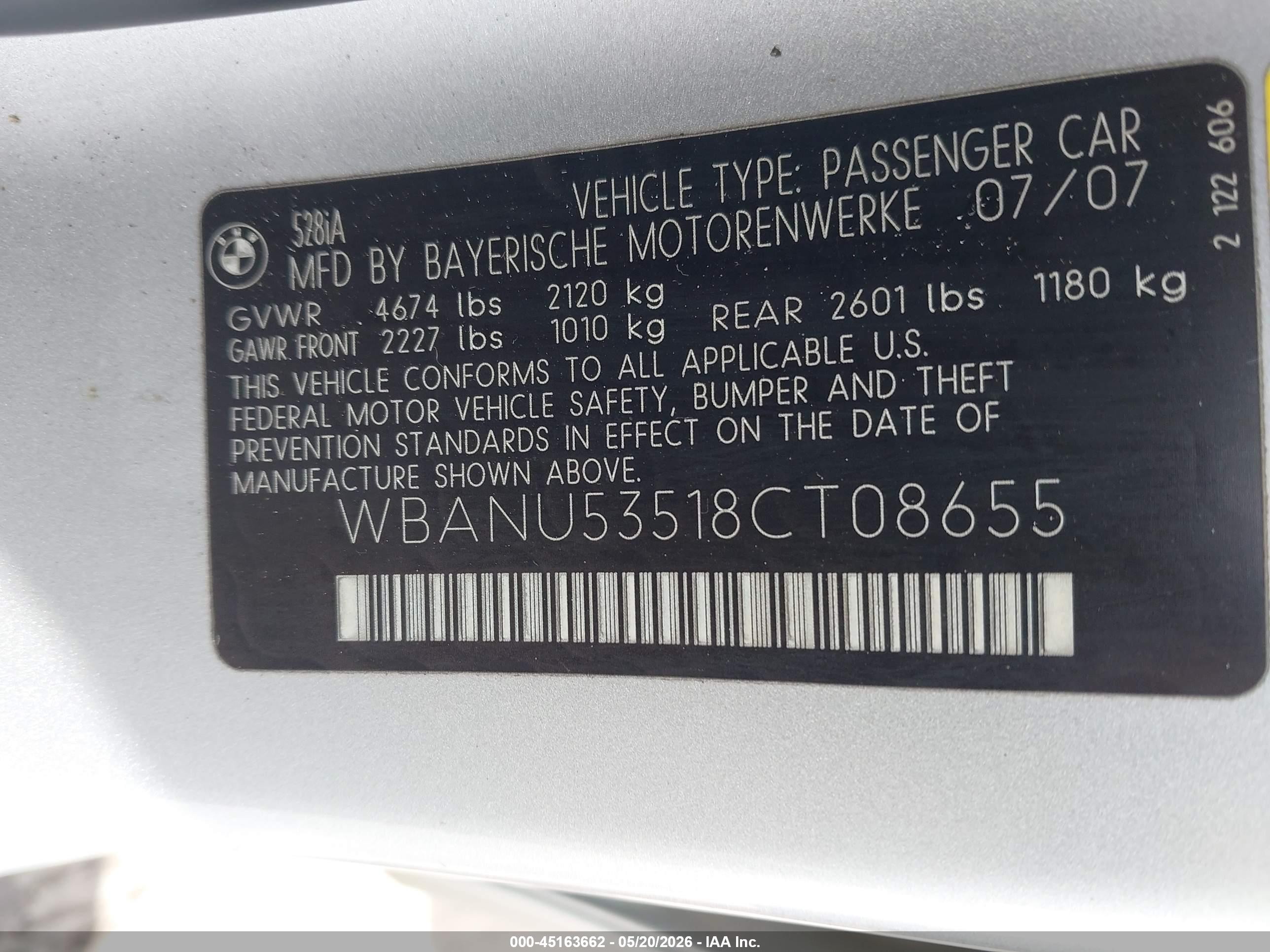 2008 Bmw 528i Silver vin: WBANU53518CT08655