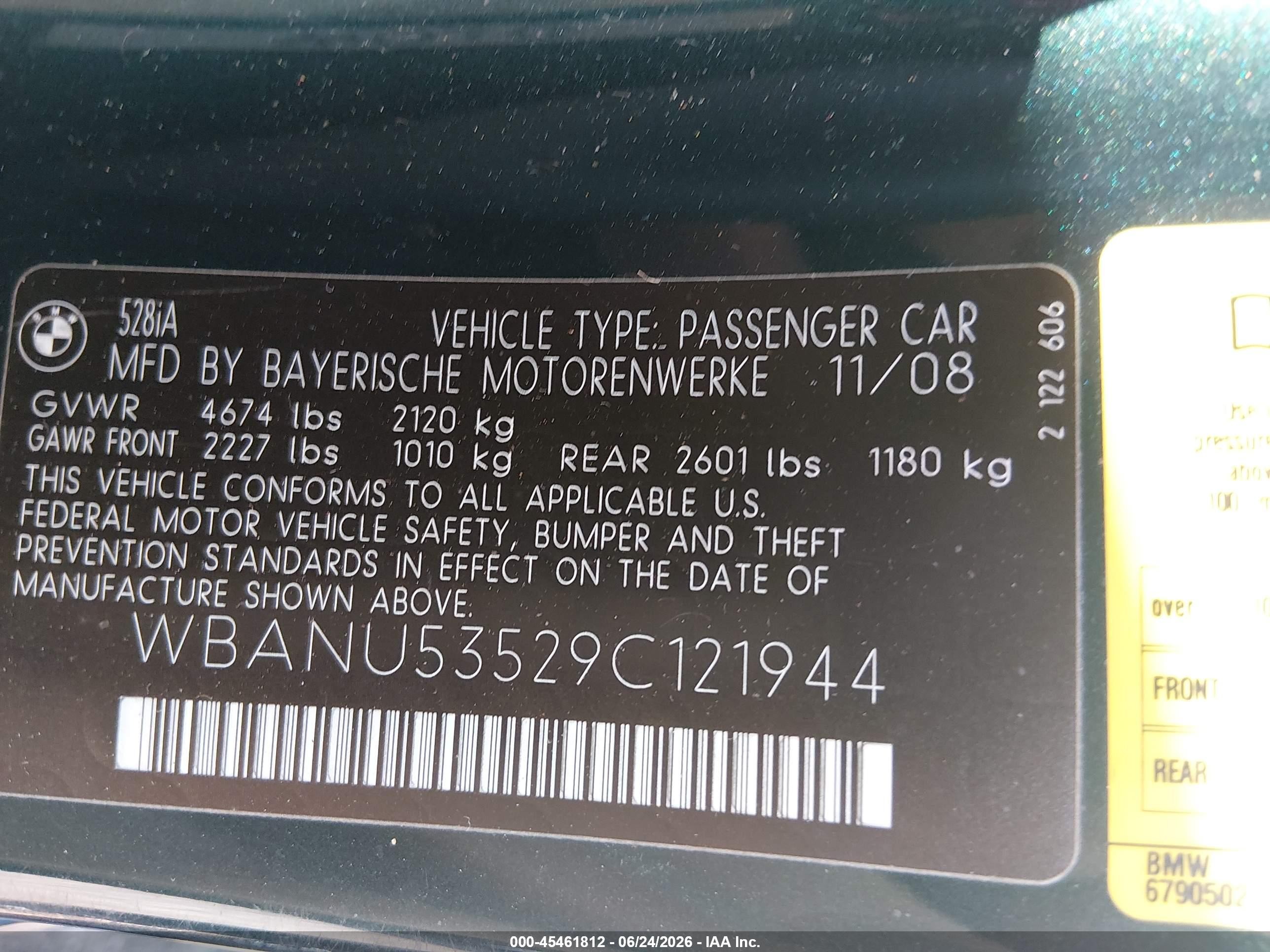 2009 Bmw 528i   Black vin: WBANU53529C121944