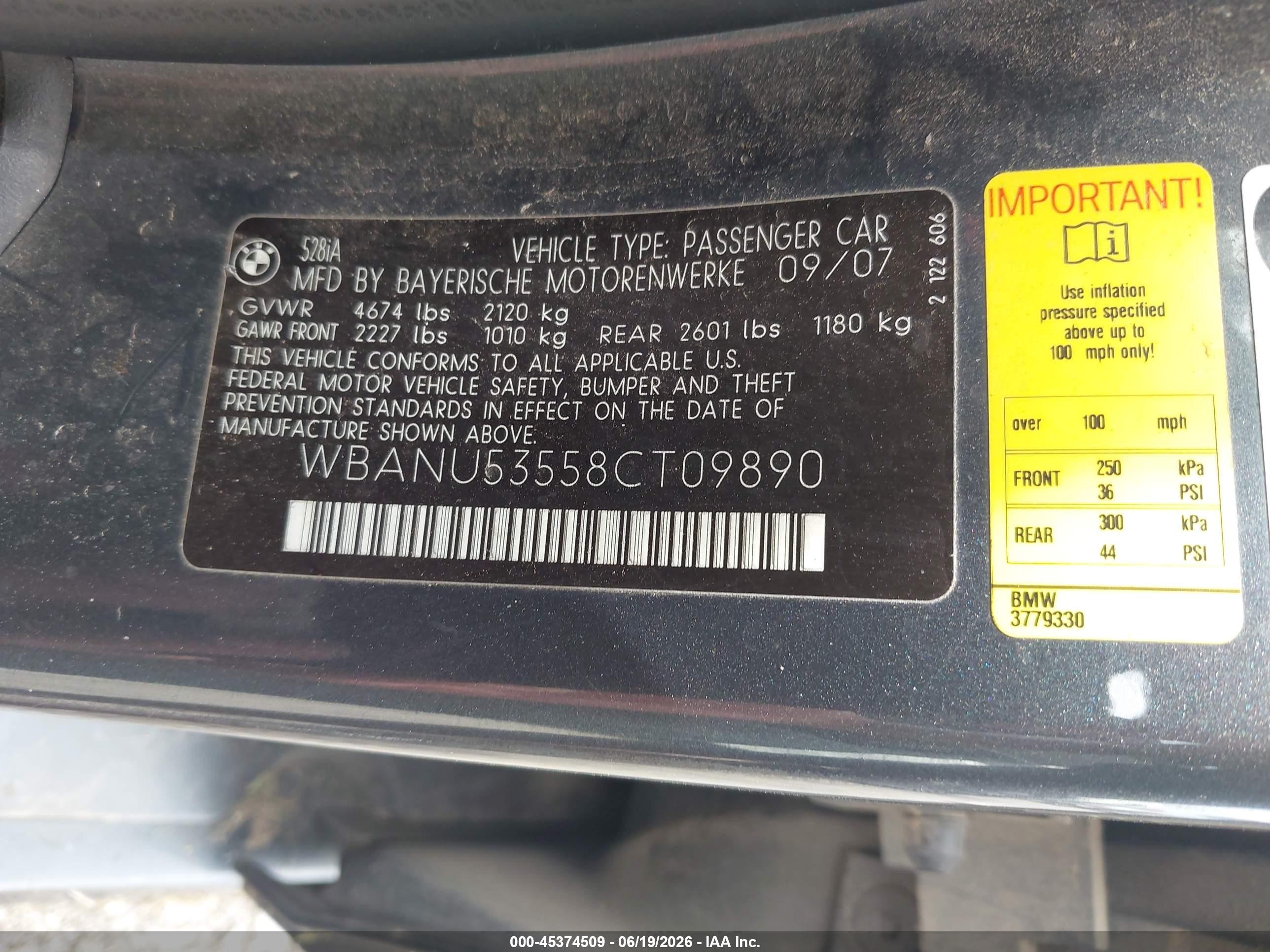 2008 Bmw 528i   Light Blue vin: WBANU53558CT09890