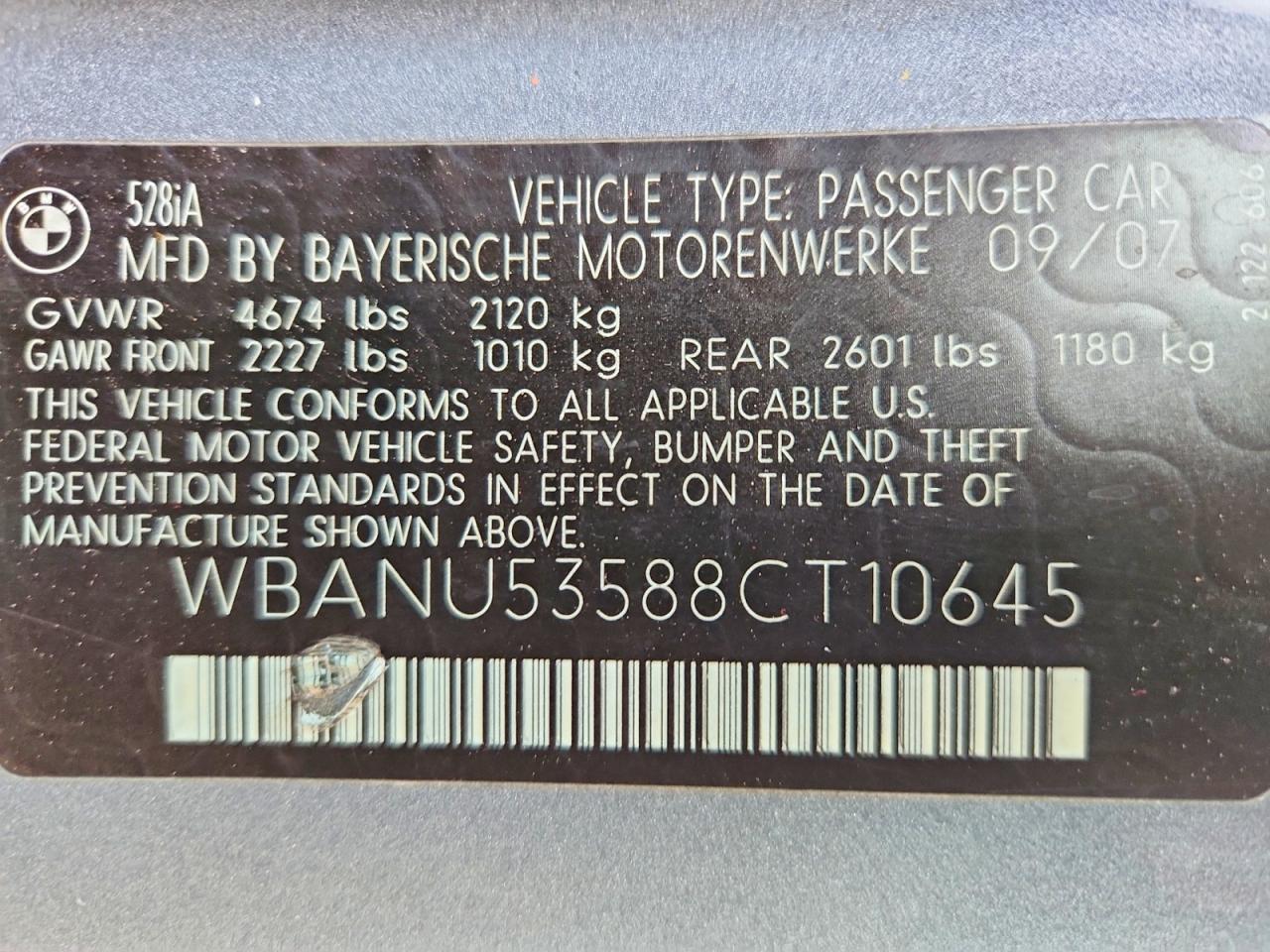 2008 Bmw 528 I Gray vin: WBANU53588CT10645