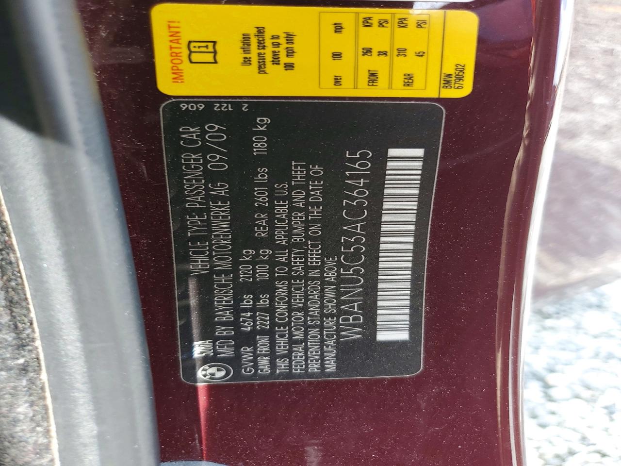 2010 Bmw 528 I Burgundy vin: WBANU5C53AC364165