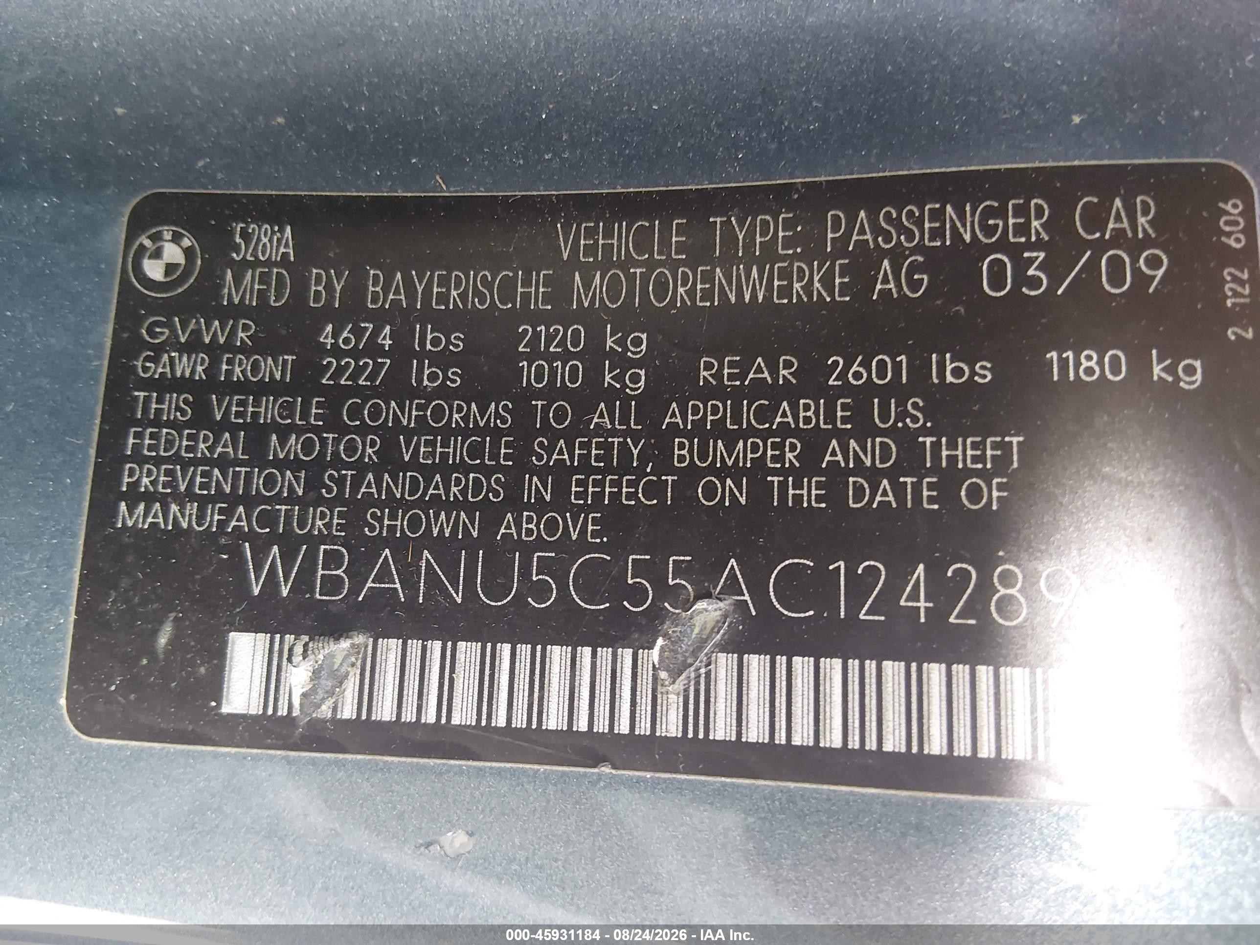 2010 Bmw 528i   Blue vin: WBANU5C55AC124289