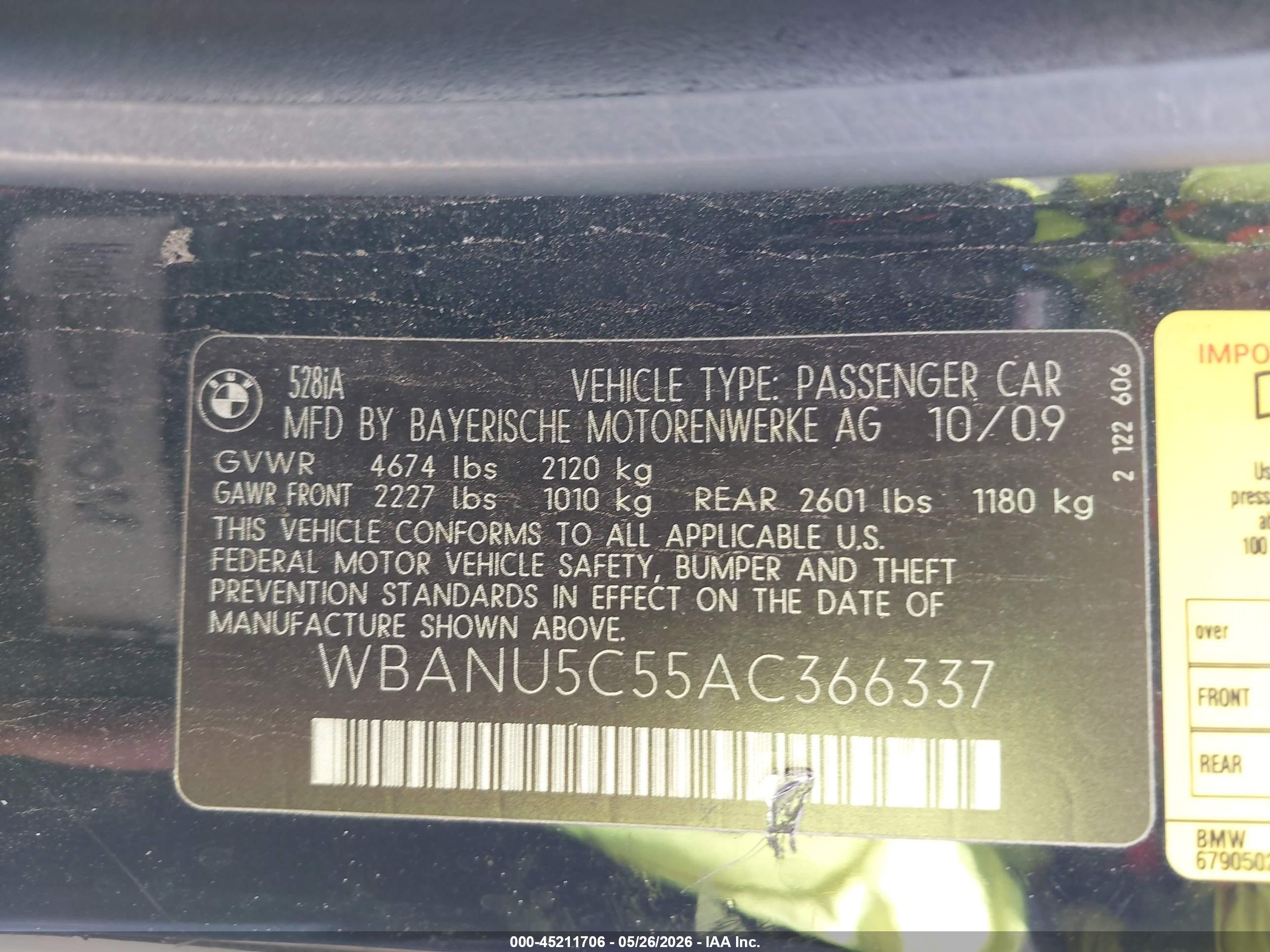 2010 Bmw 528i   Black vin: WBANU5C55AC366337