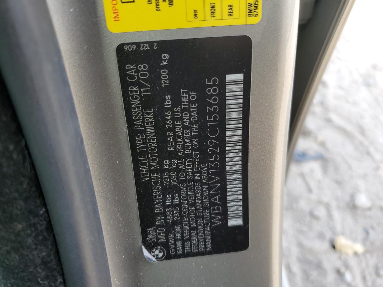 2009 Bmw 528 Xi Желто-коричневый vin: WBANV13529C153685
