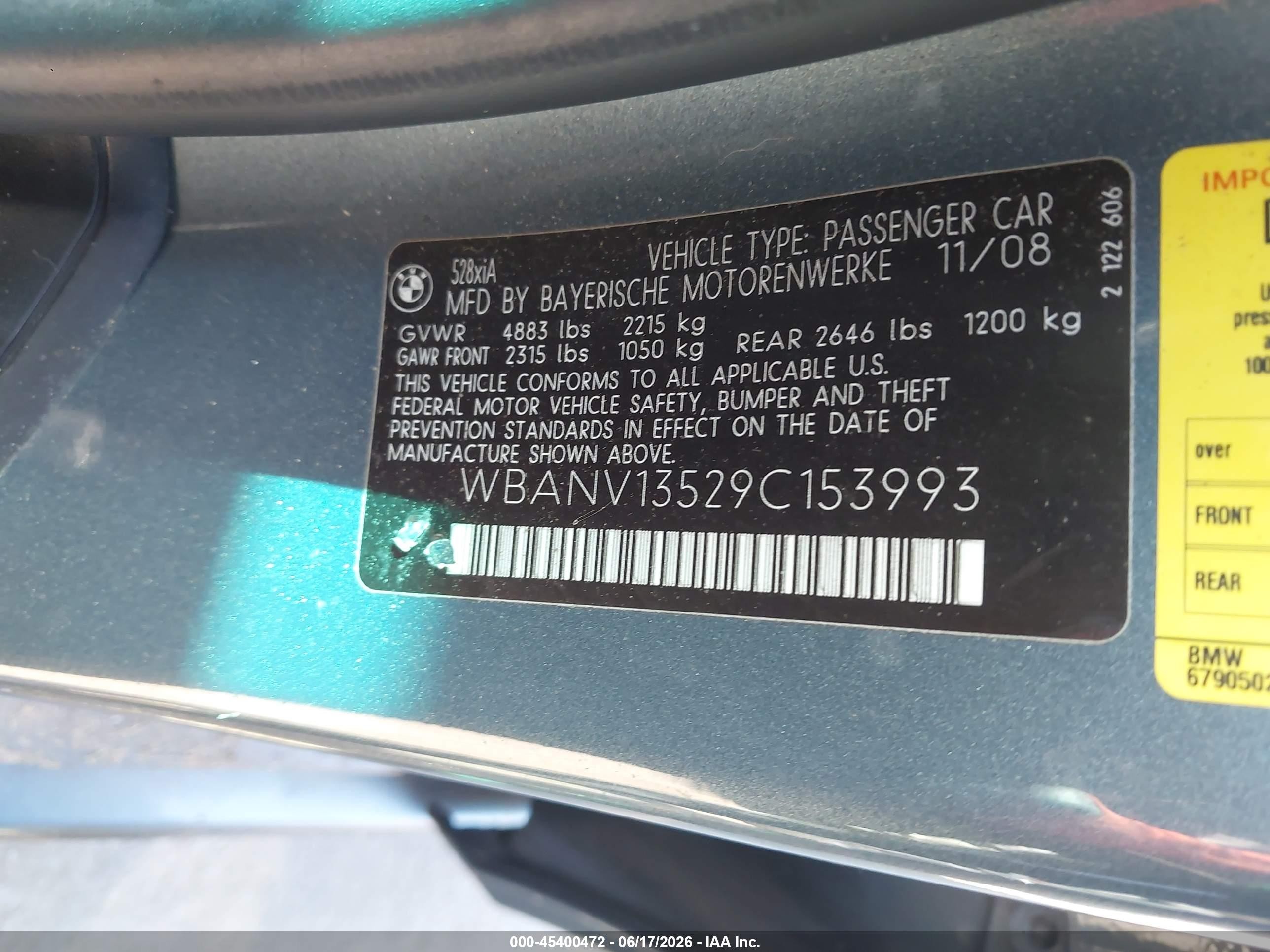 2009 Bmw 528i Xdrive Blue vin: WBANV13529C153993