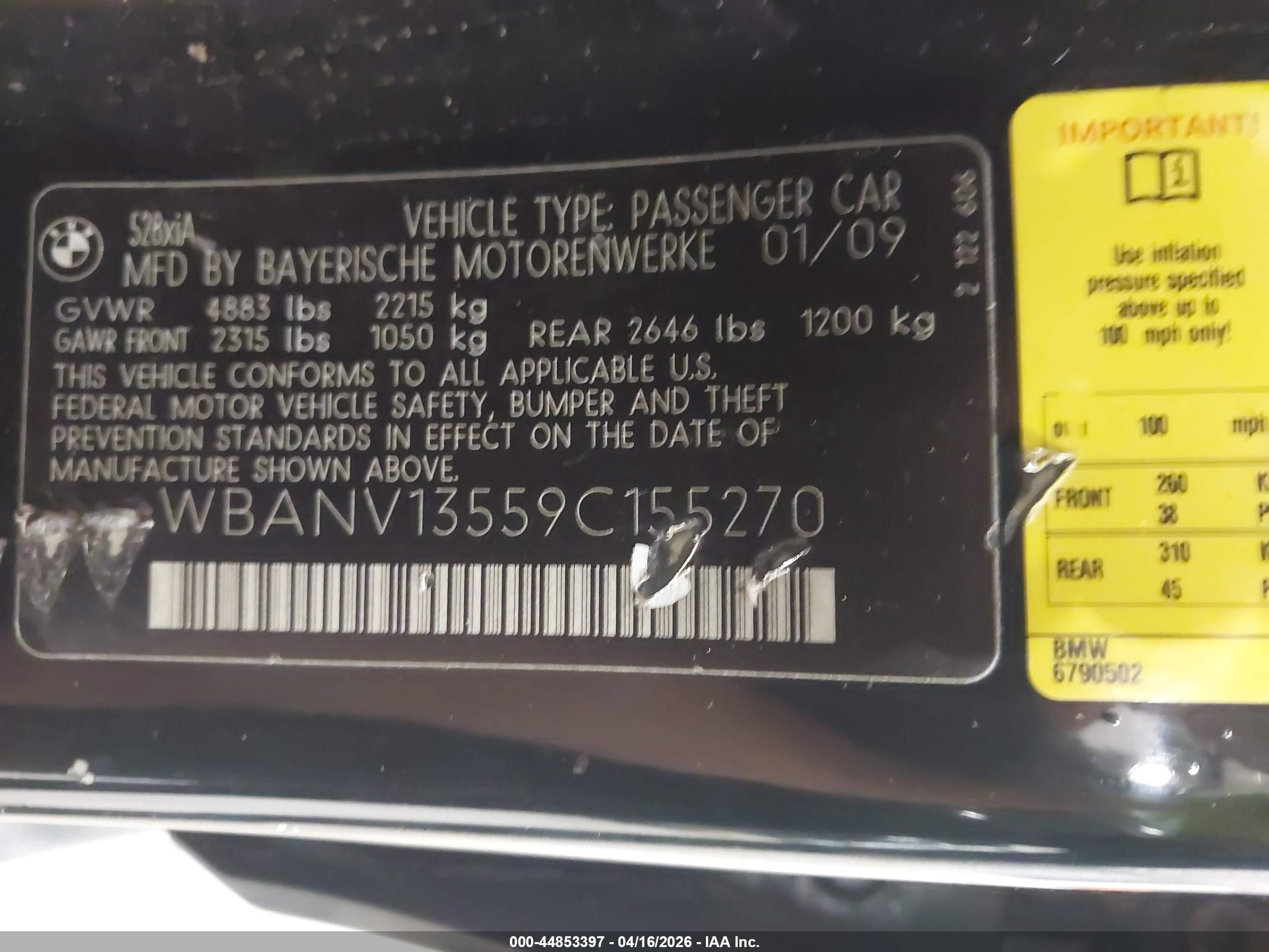 2009 Bmw 528i Xdrive Black vin: WBANV13559C155270