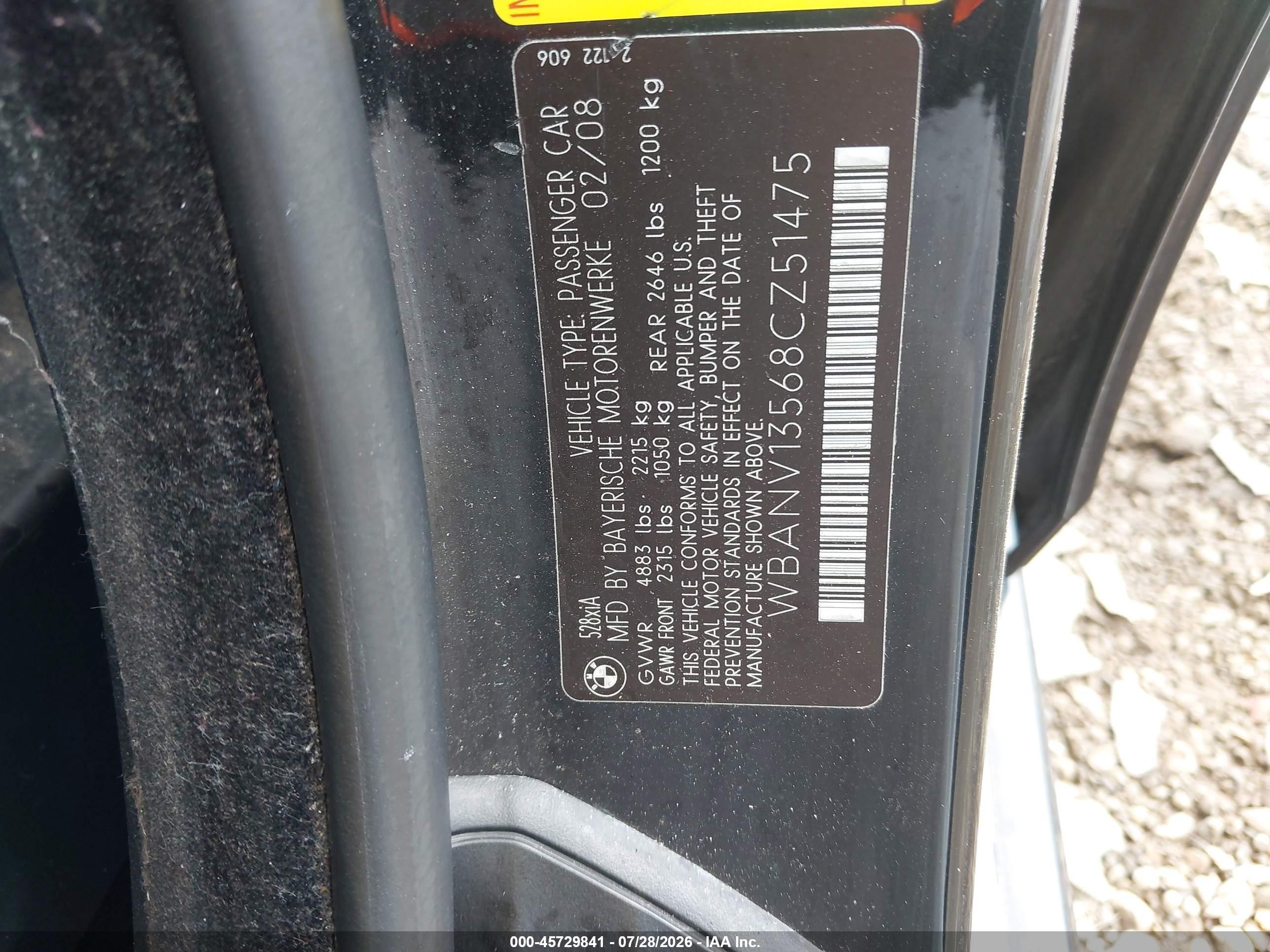 2008 Bmw 528xi   Black vin: WBANV13568CZ51475