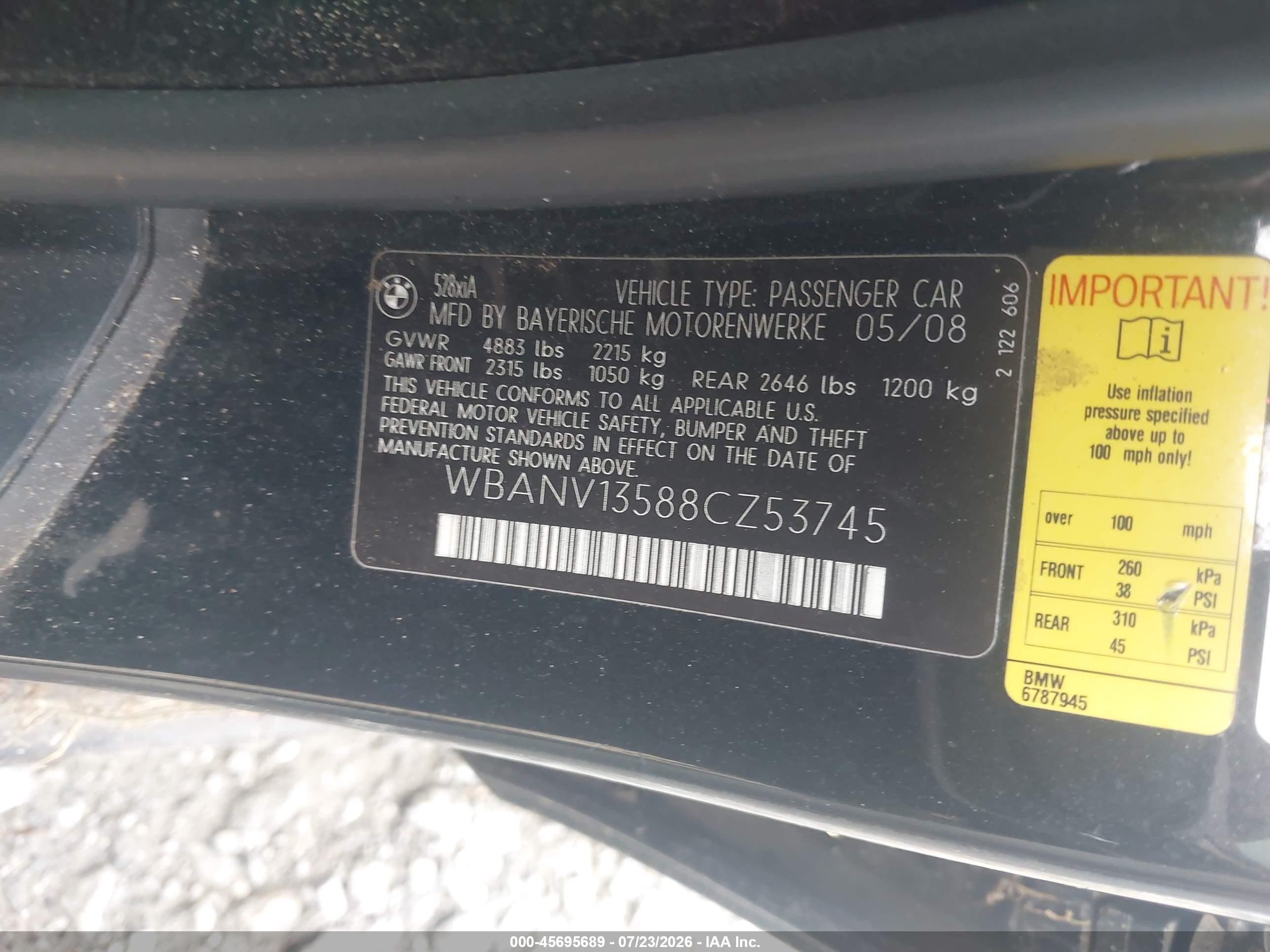 2008 Bmw 528xi Black vin: WBANV13588CZ53745