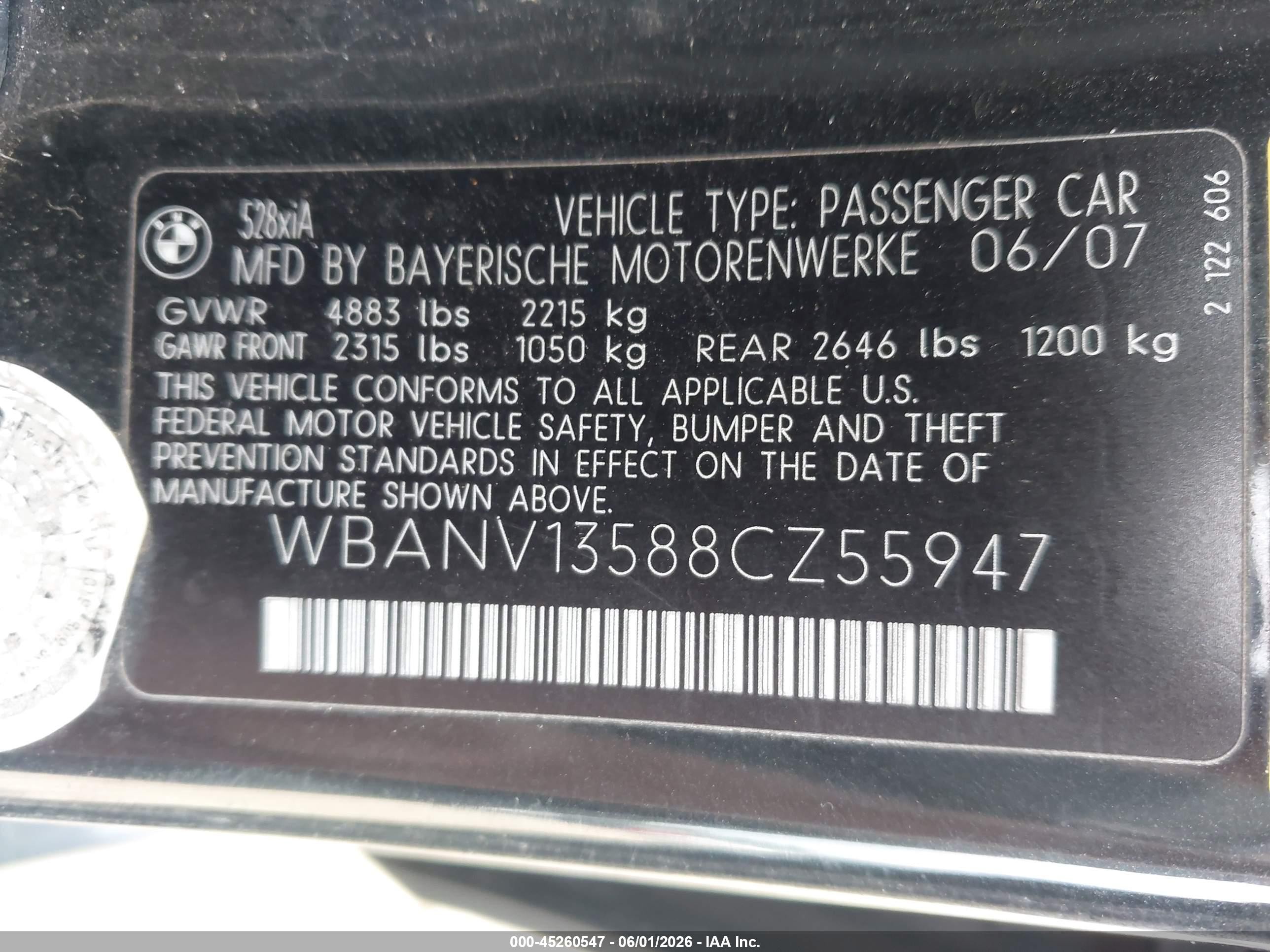 2008 Bmw 528xi   Black vin: WBANV13588CZ55947