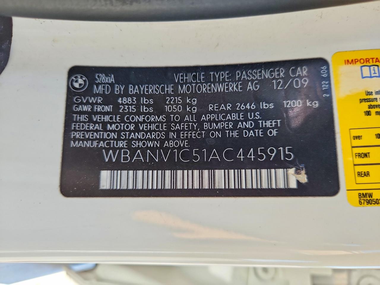 2010 Bmw 528 Xi White vin: WBANV1C51AC445915