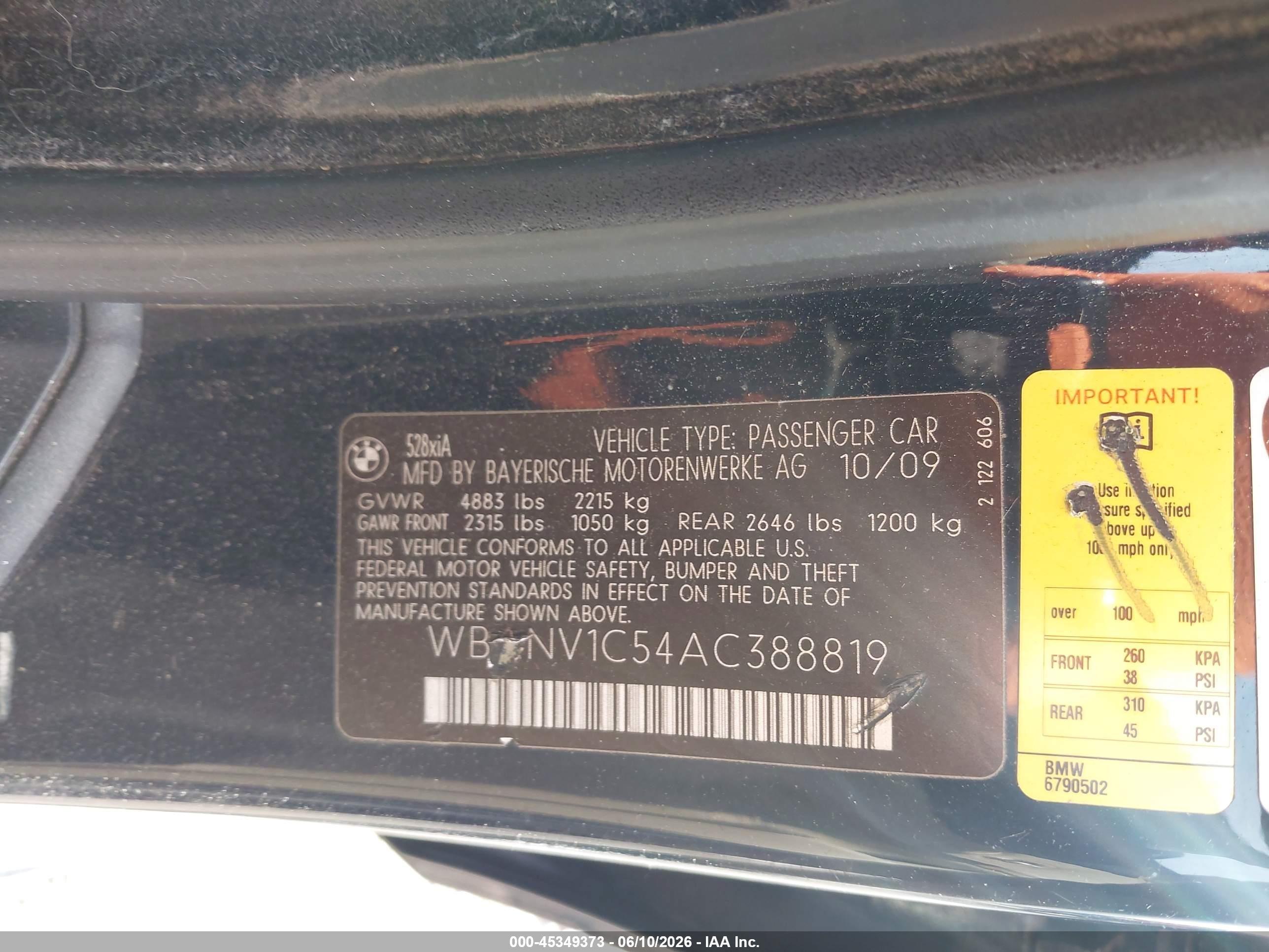 2010 Bmw 528i Xdrive Dark Blue vin: WBANV1C54AC388819