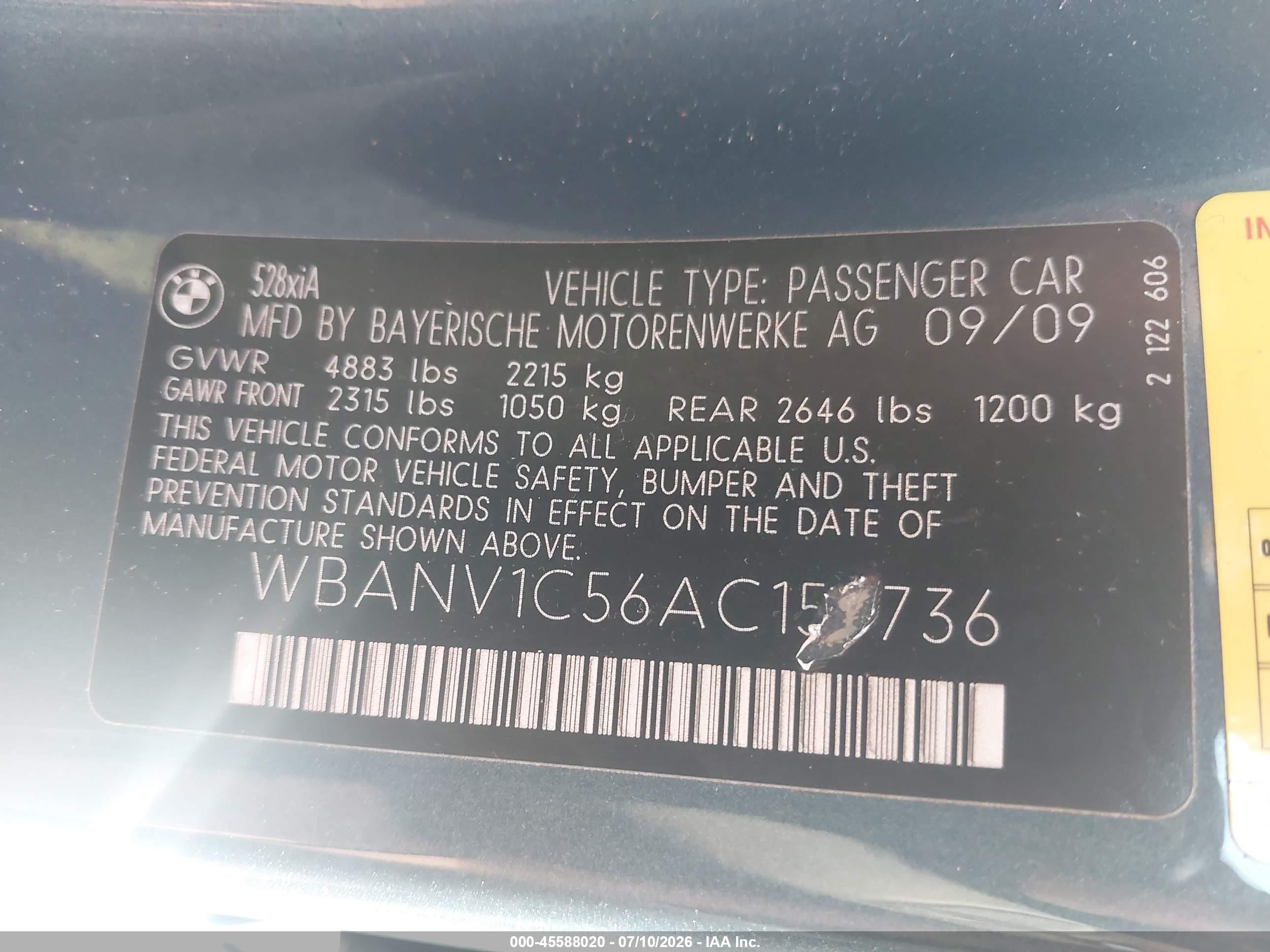 2010 Bmw 528i Xdrive Blue vin: WBANV1C56AC159736