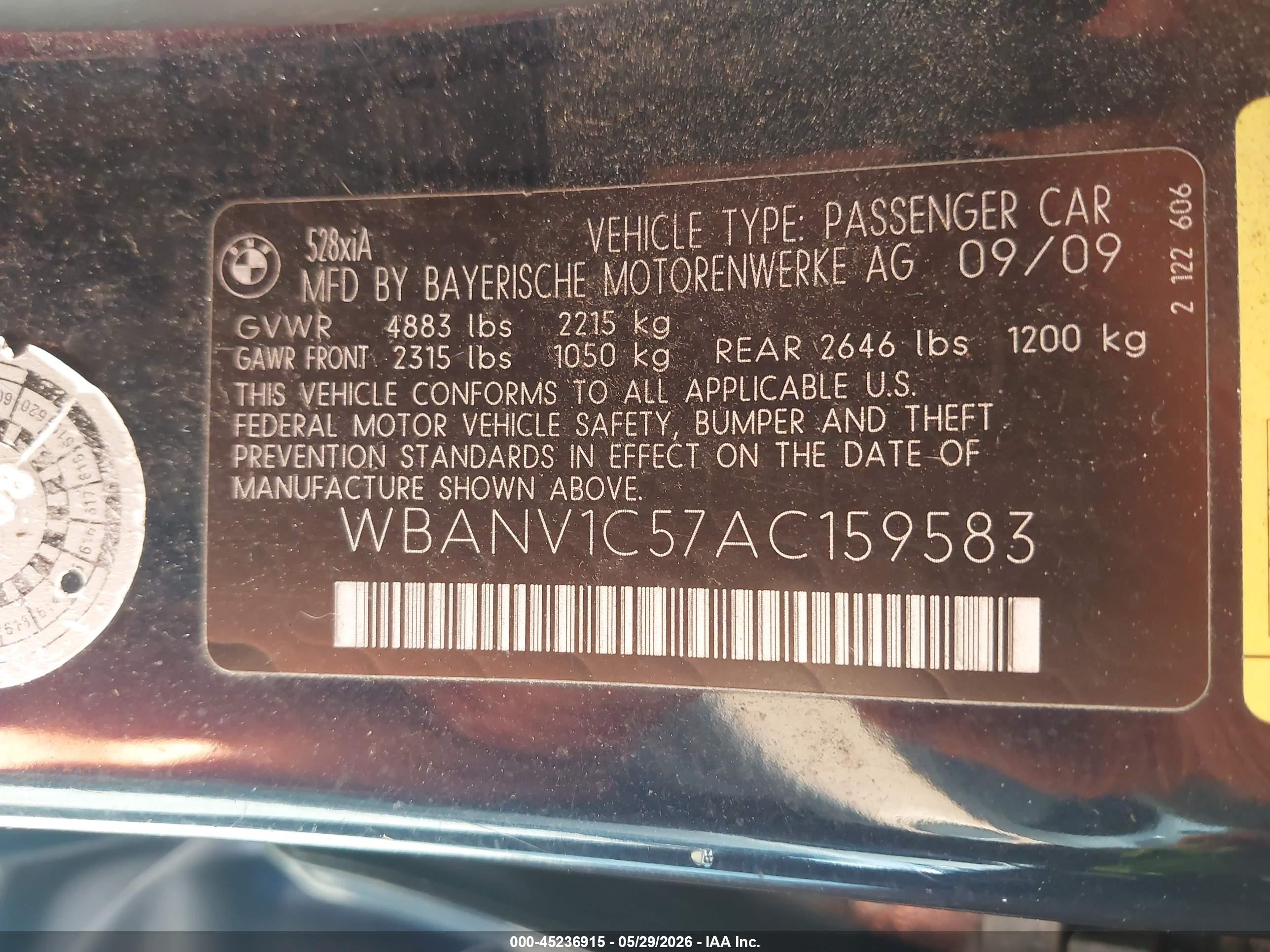 2010 Bmw 528i Xdrive Dark Blue vin: WBANV1C57AC159583