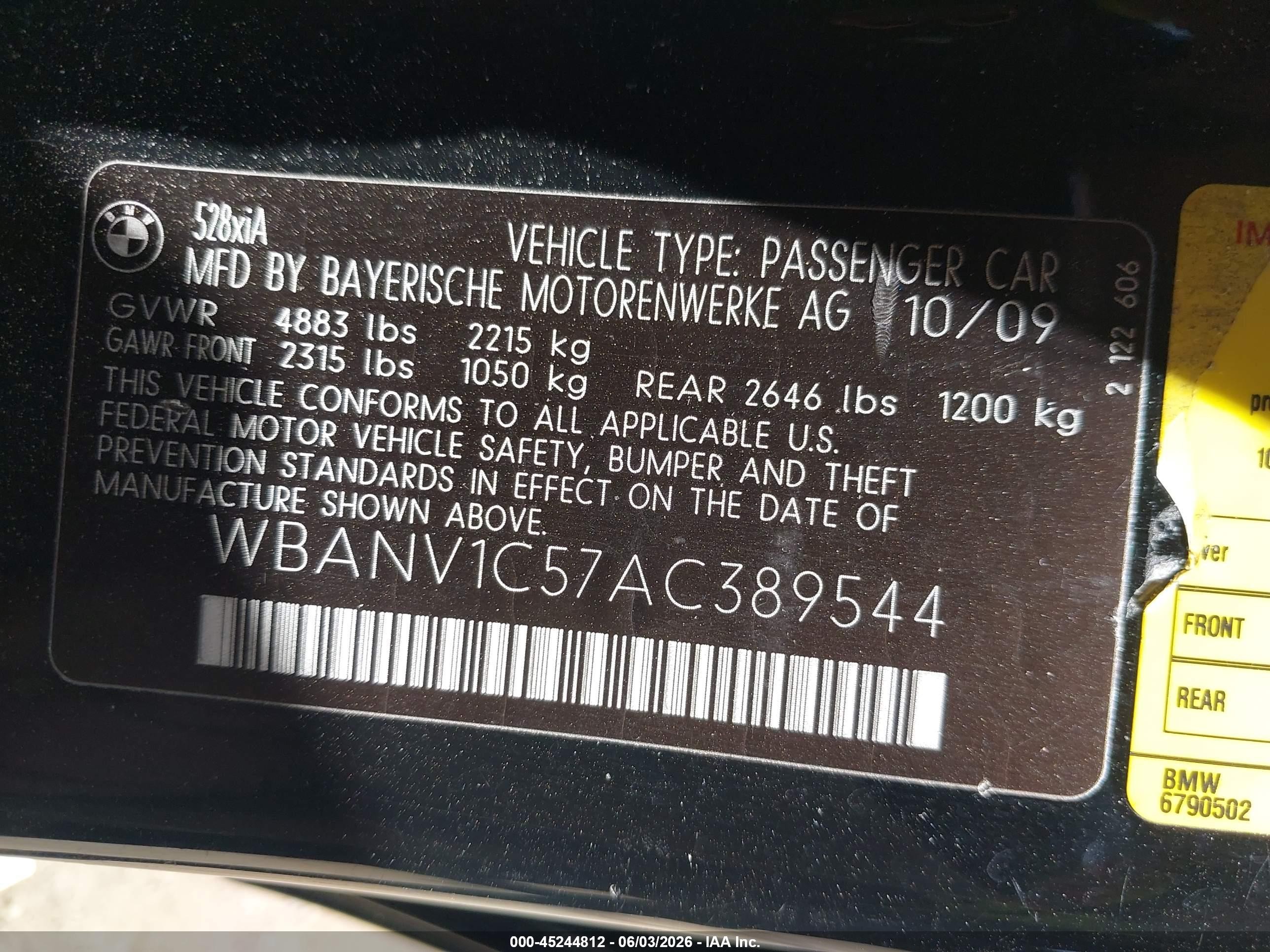 2010 Bmw 528i Xdrive Black vin: WBANV1C57AC389544