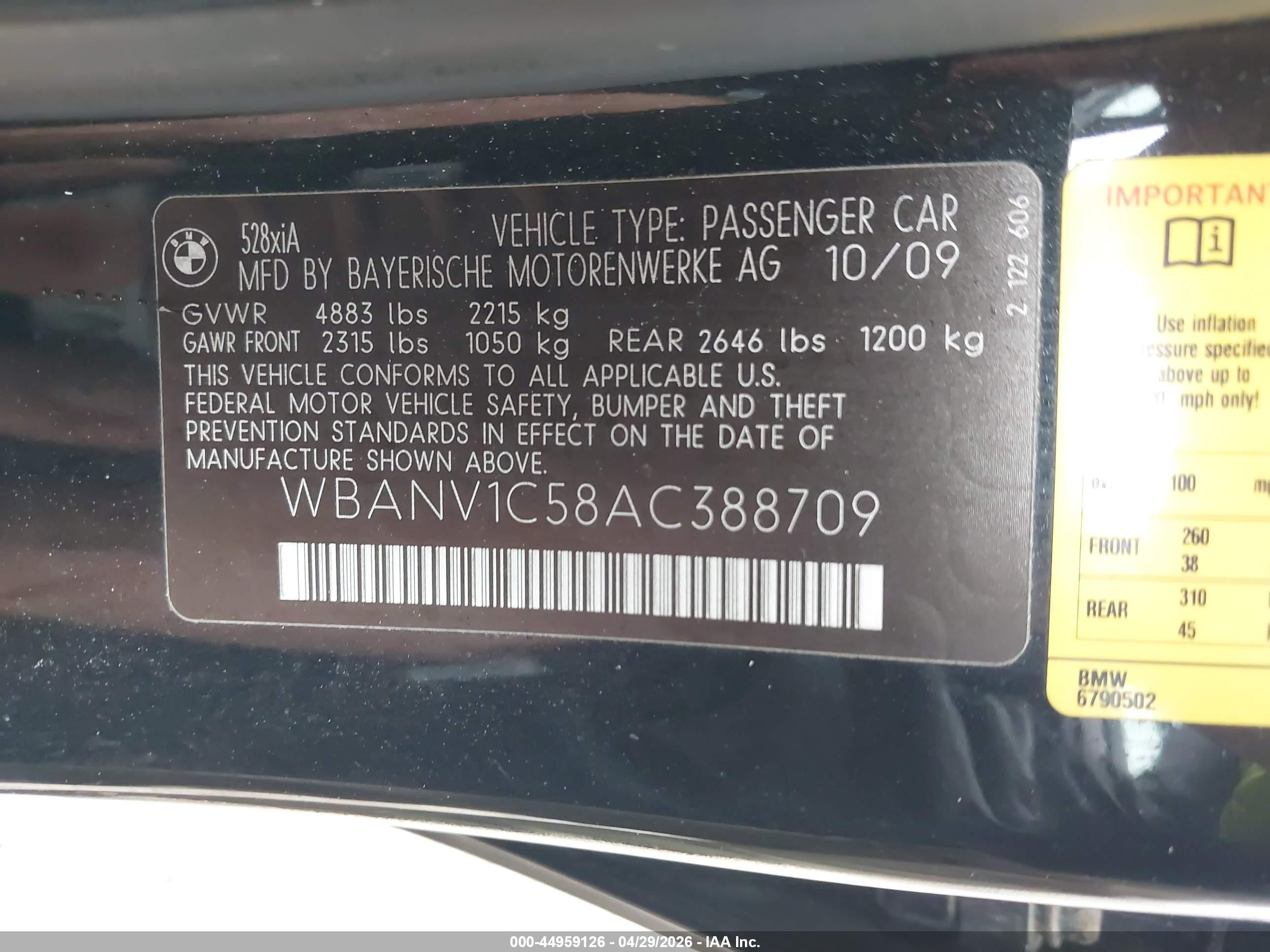 2010 Bmw 528i Xdrive Black vin: WBANV1C58AC388709