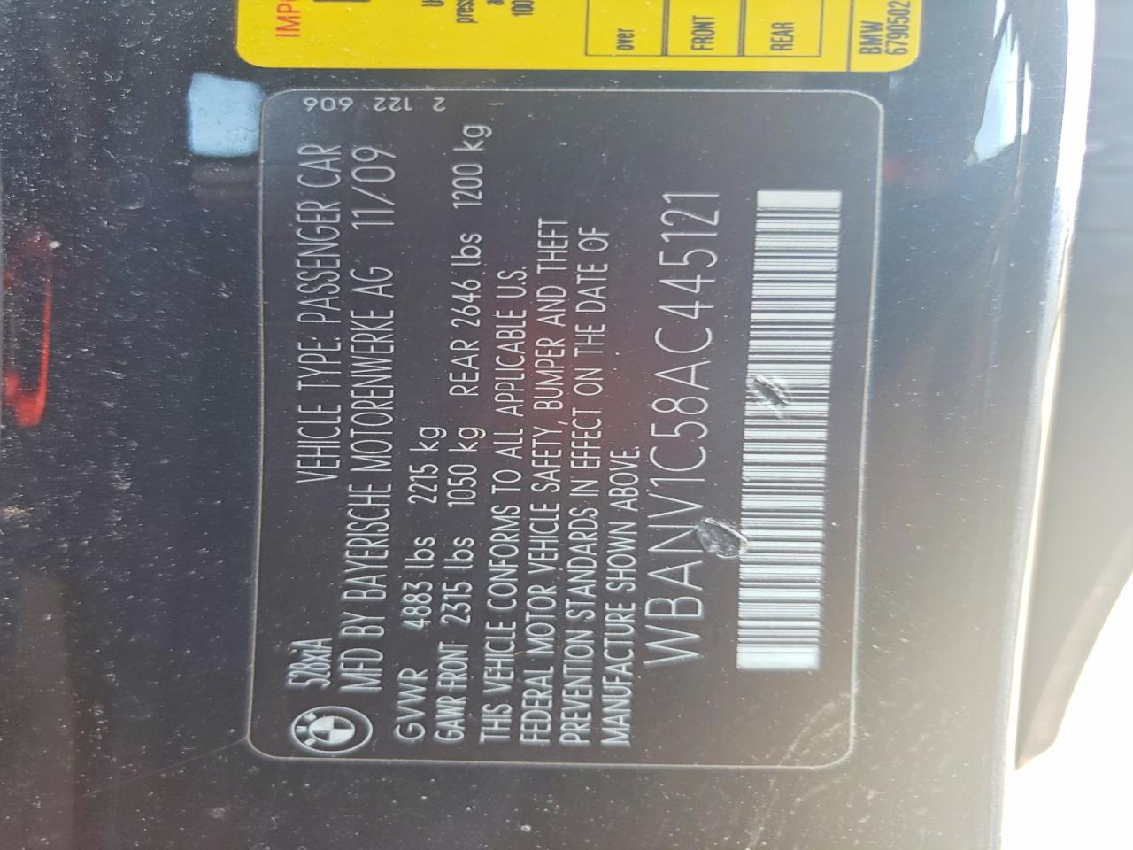 2010 Bmw 528 Xi Black vin: WBANV1C58AC445121