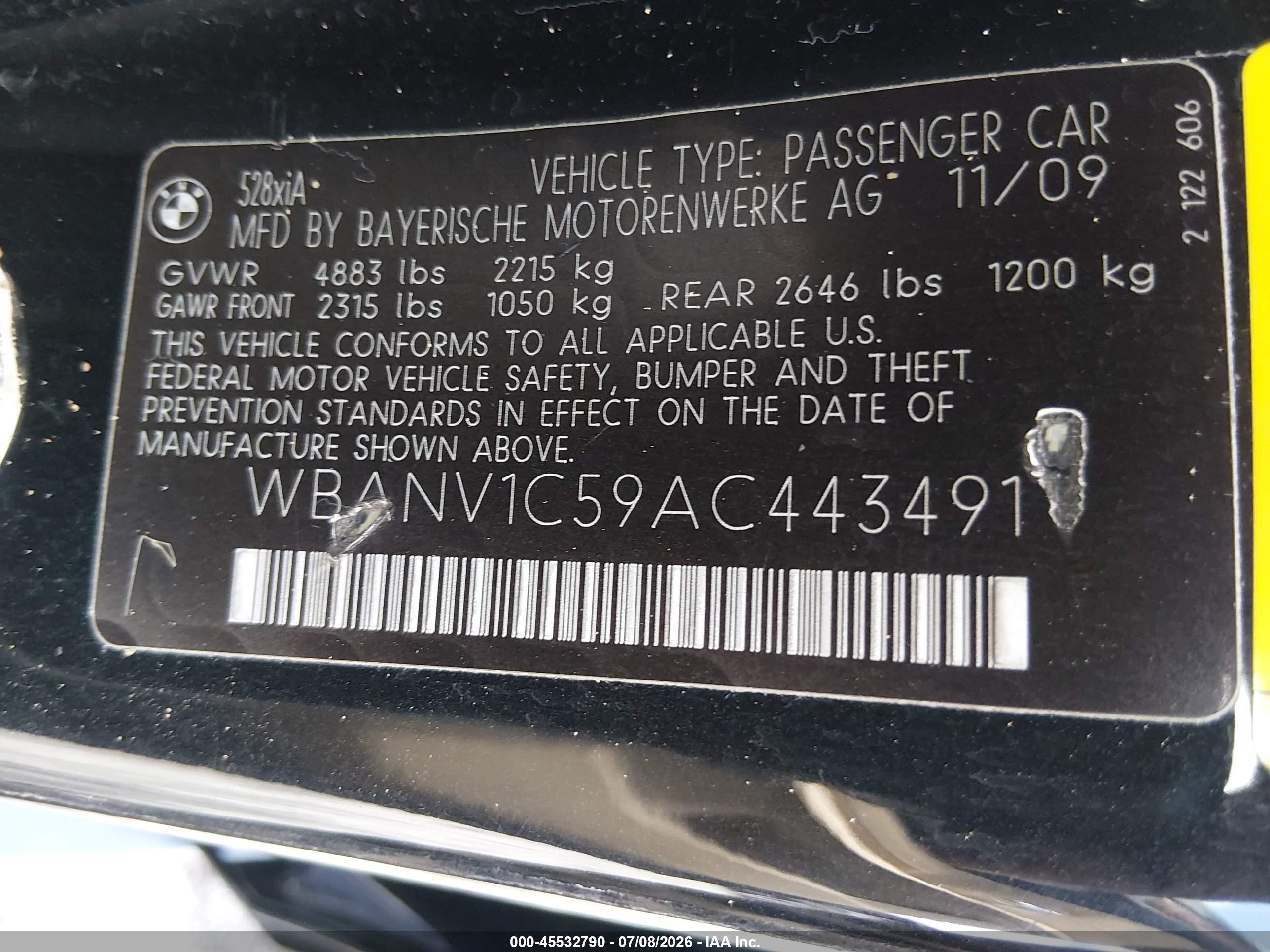 2010 Bmw 528i Xdrive Black vin: WBANV1C59AC443491
