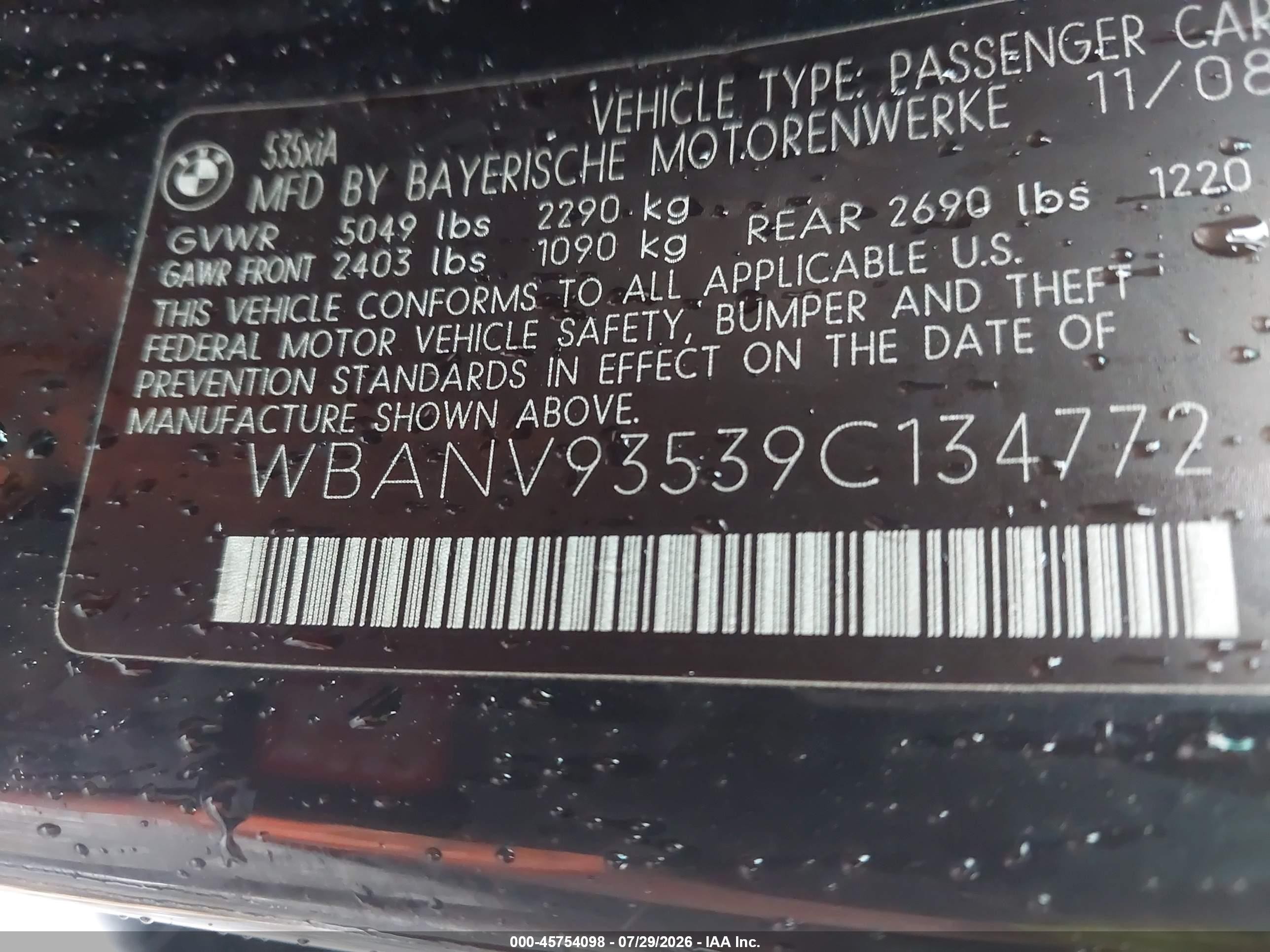 2009 Bmw 535i Xdrive Black vin: WBANV93539C134772