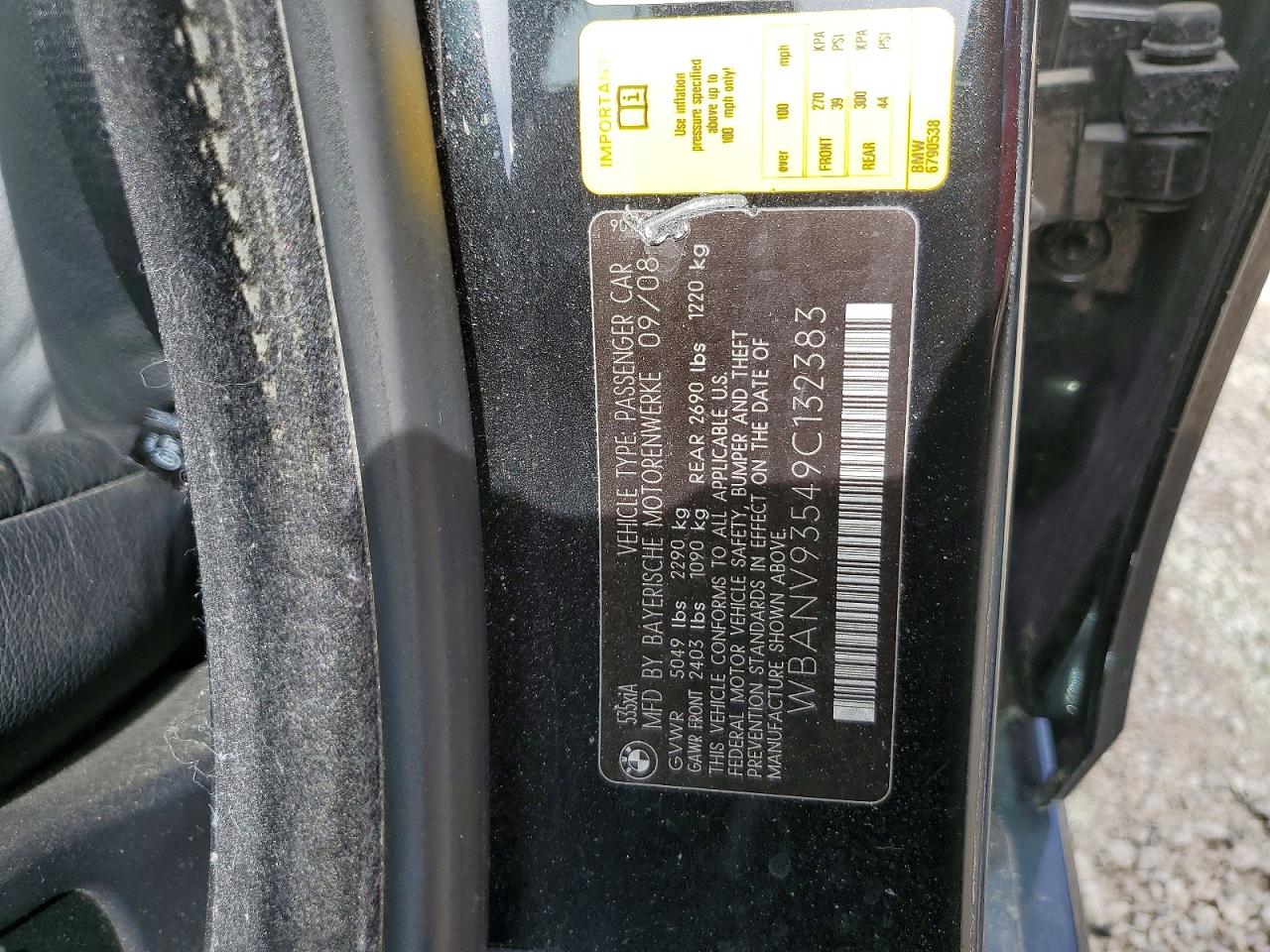 2009 Bmw 535 Xi Black vin: WBANV93549C132383