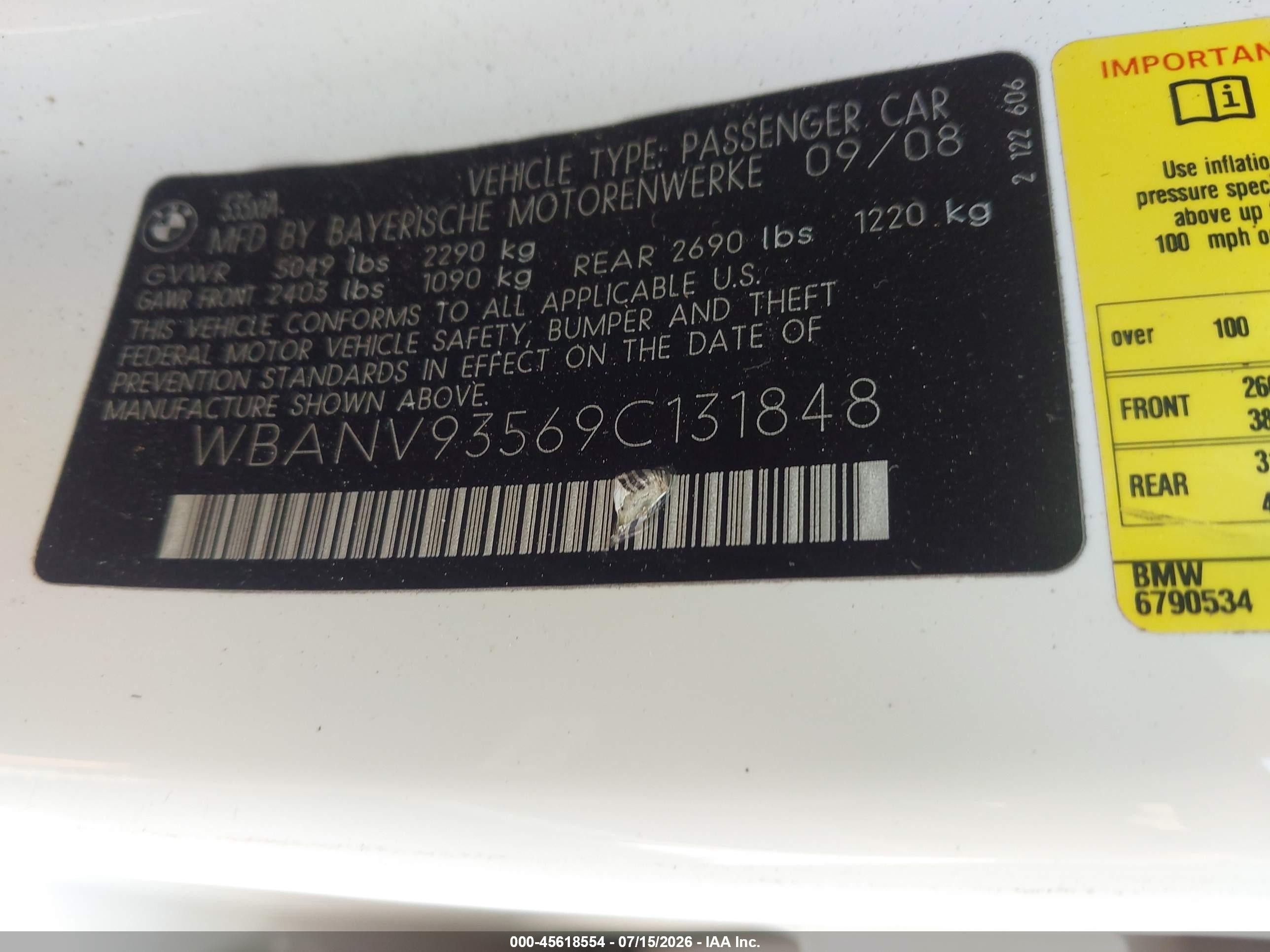2009 Bmw 535i Xdrive Белый vin: WBANV93569C131848