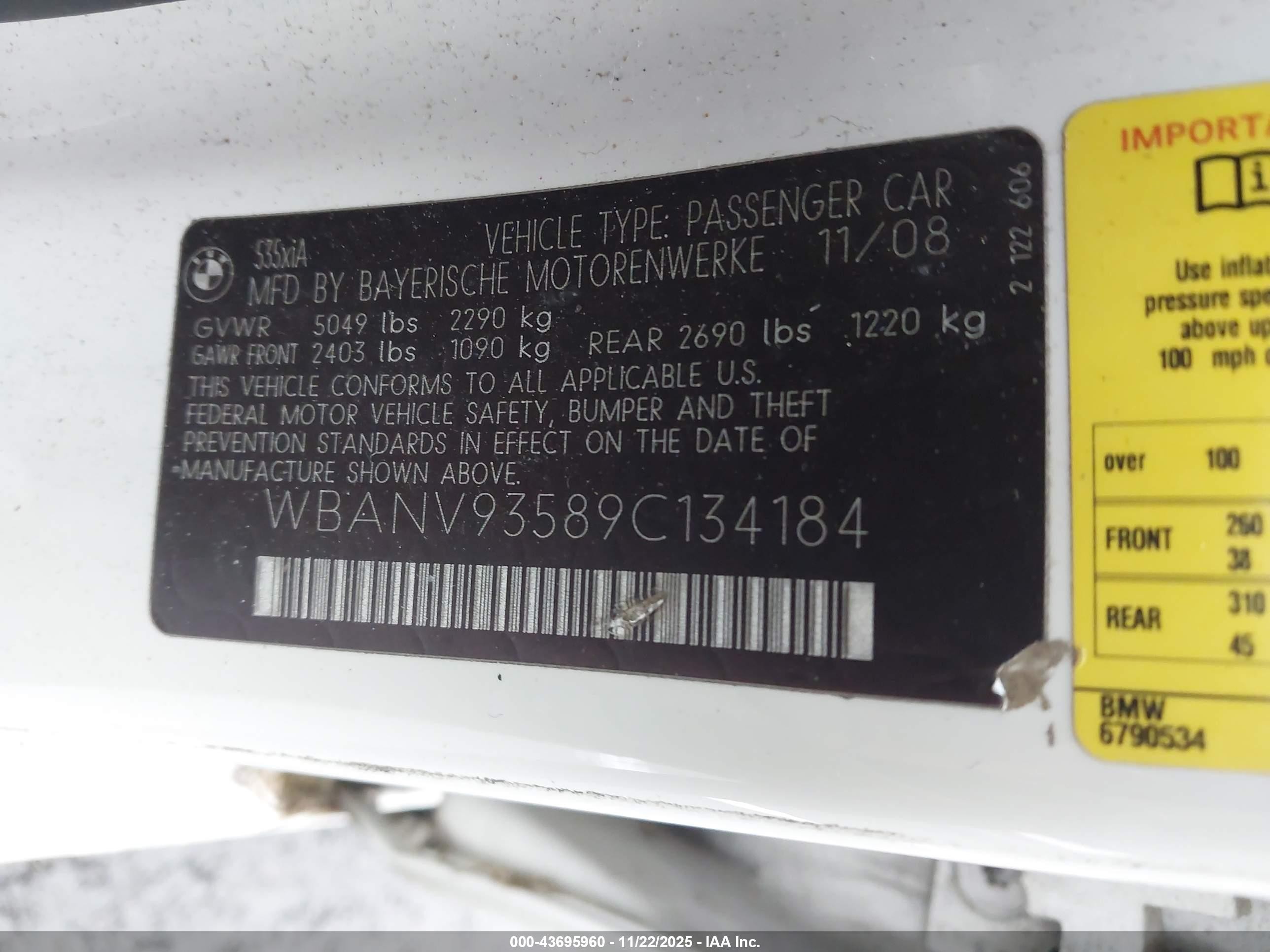 2009 Bmw 535i Xdrive White vin: WBANV93589C134184