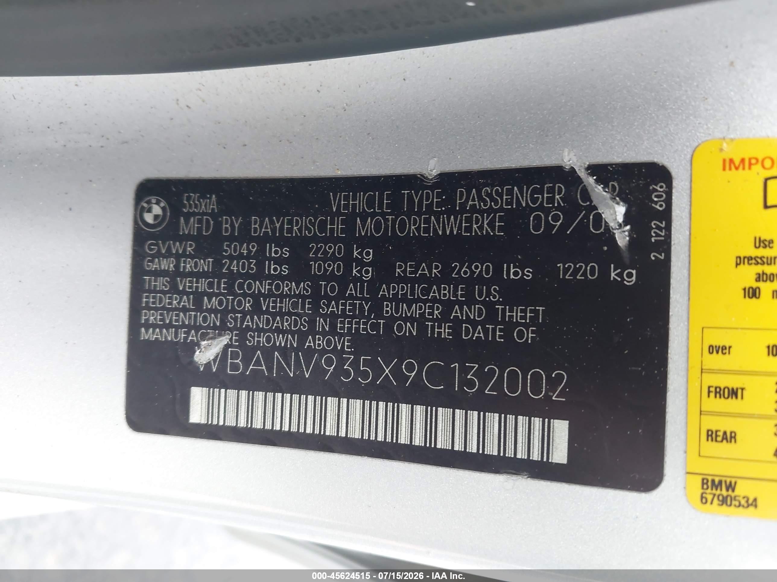 2009 Bmw 535i Xdrive Silver vin: WBANV935X9C132002