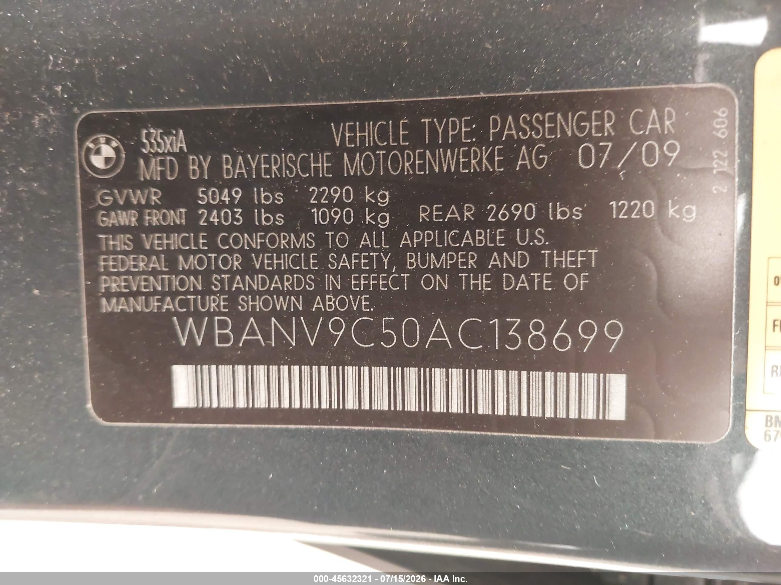 2010 Bmw 535i Xdrive Gray vin: WBANV9C50AC138699