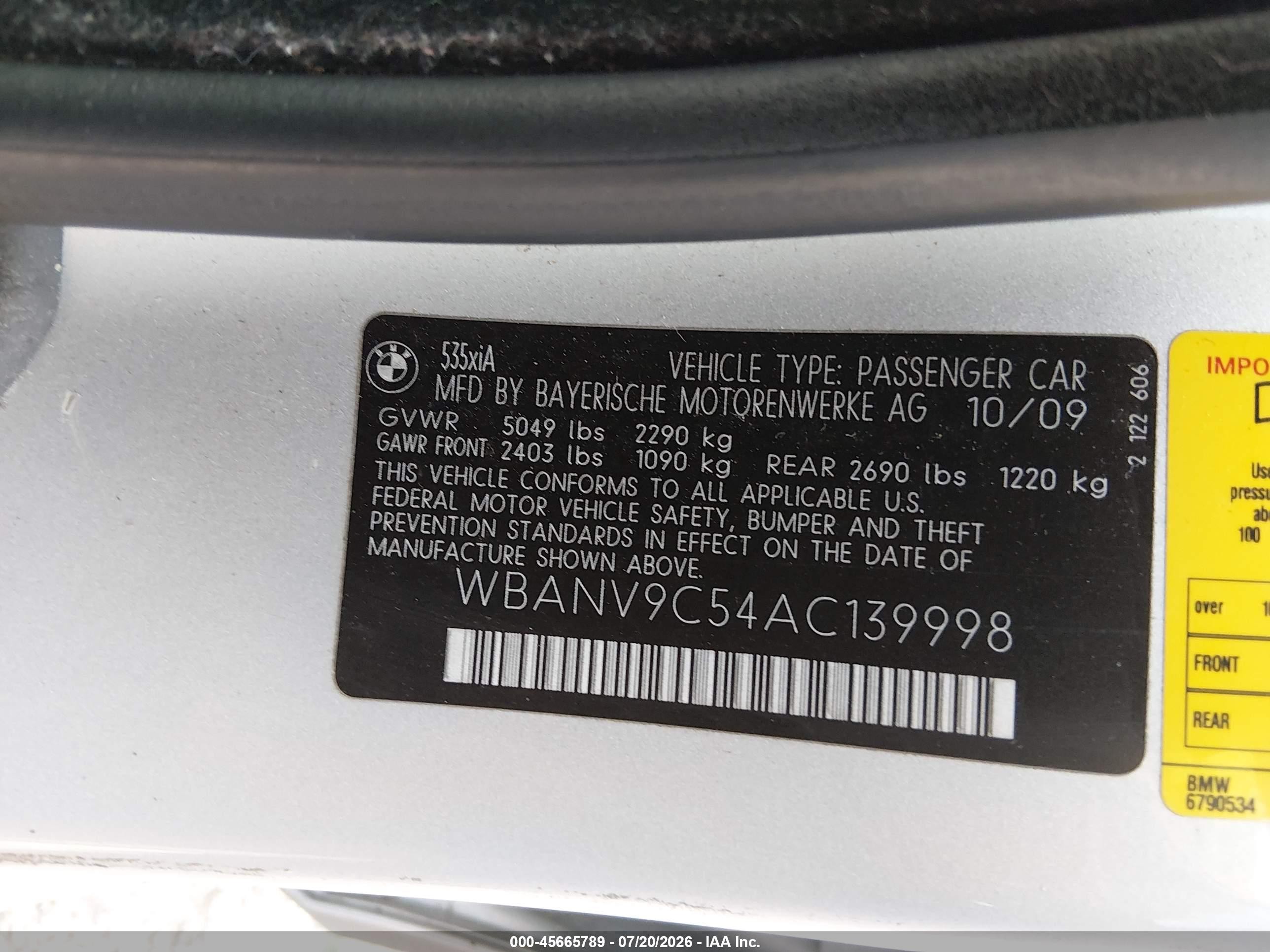 2010 Bmw 535i Xdrive Silver vin: WBANV9C54AC139998