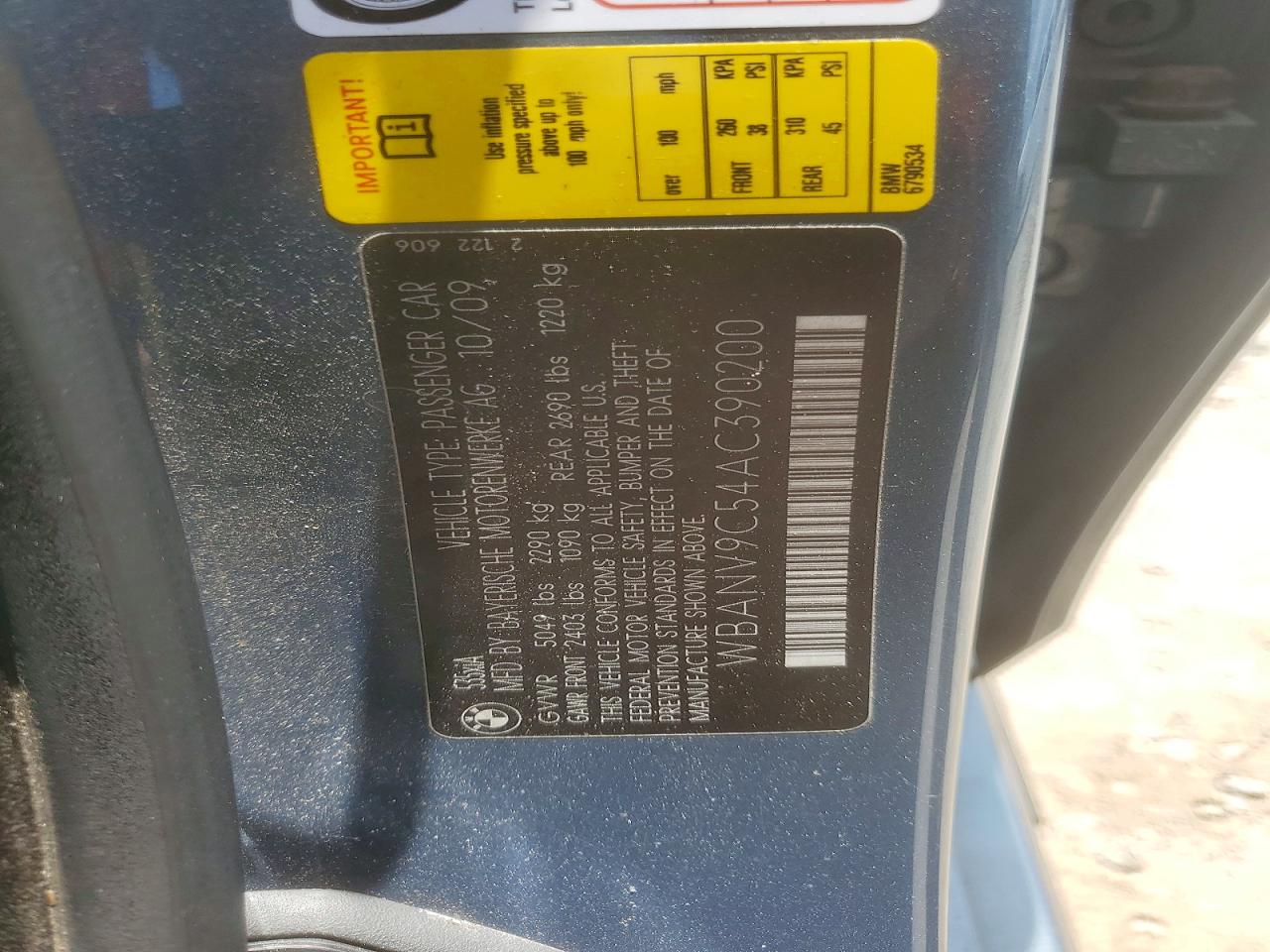 2010 Bmw 535 Xi Синий vin: WBANV9C54AC390200