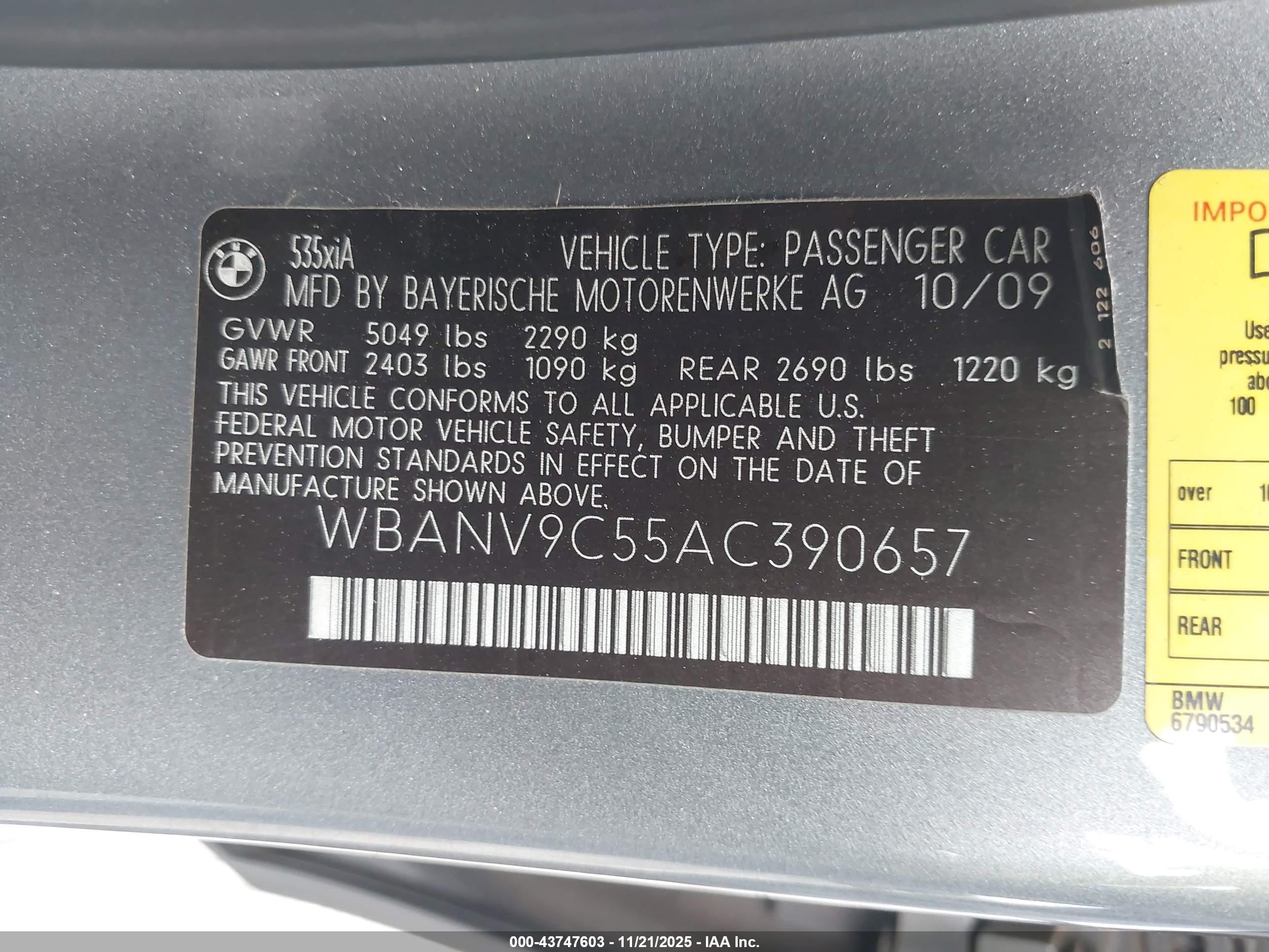 2010 Bmw 535i Xdrive Gray vin: WBANV9C55AC390657