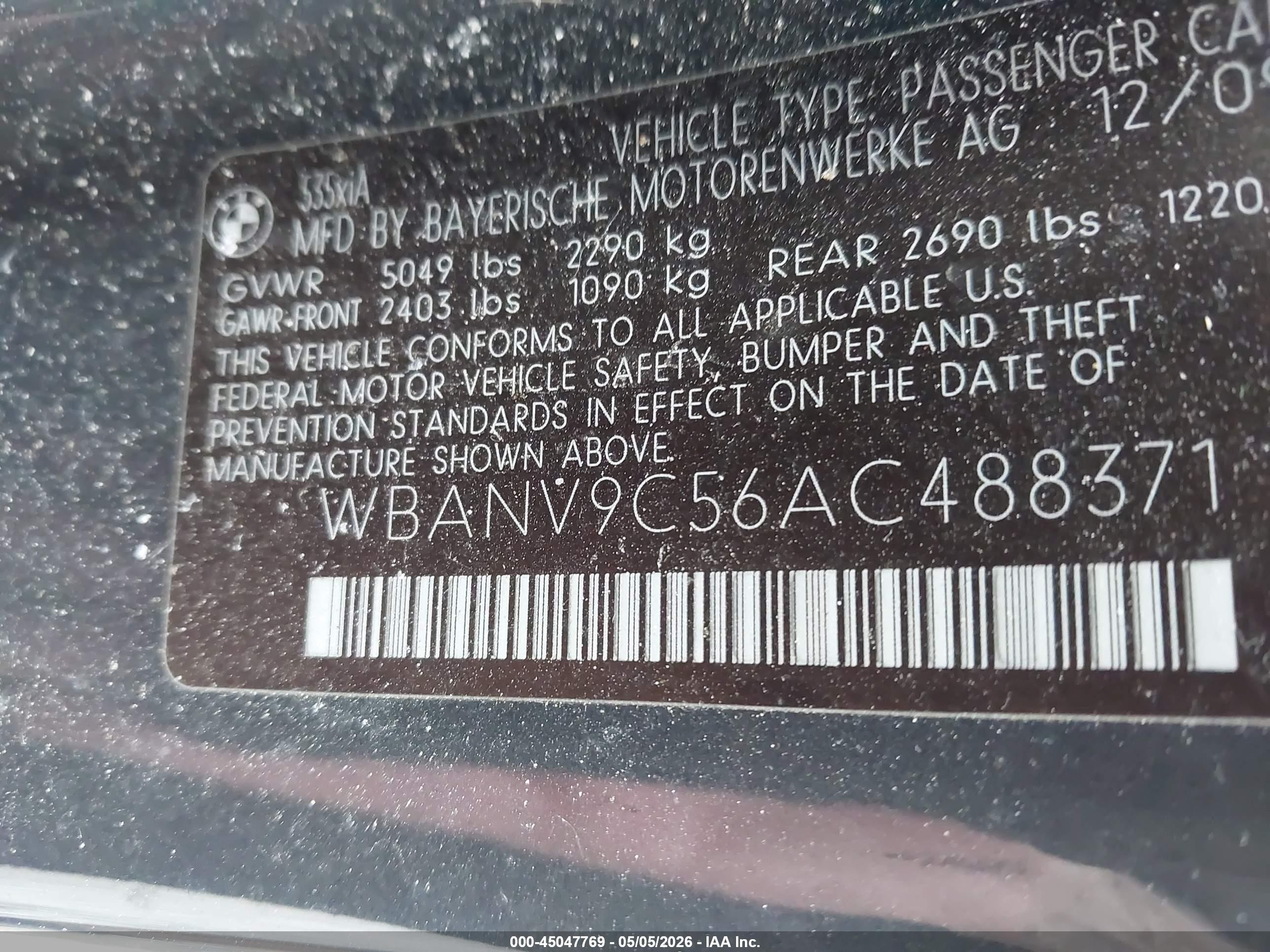 2010 Bmw 535i Xdrive Gray vin: WBANV9C56AC488371