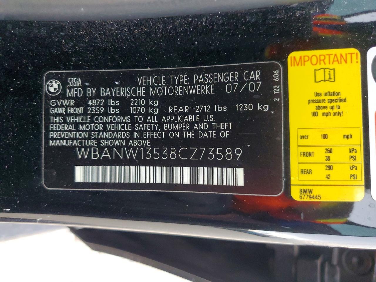 2008 Bmw 535 I Black vin: WBANW13538CZ73589