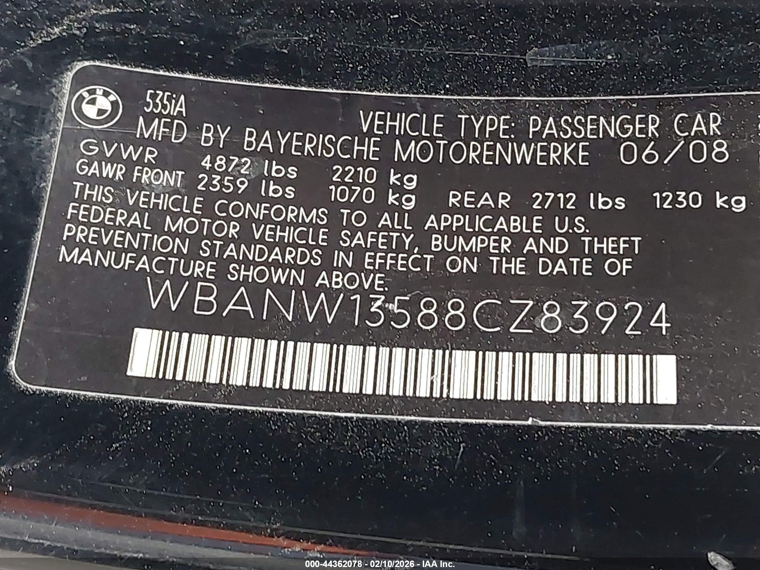 2008 Bmw 535i   Black vin: WBANW13588CZ83924