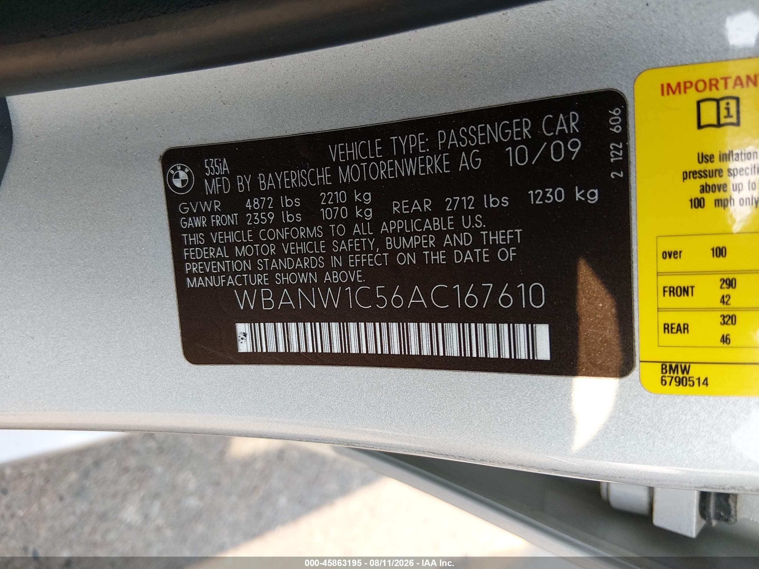 2010 Bmw 535i   Silver vin: WBANW1C56AC167610
