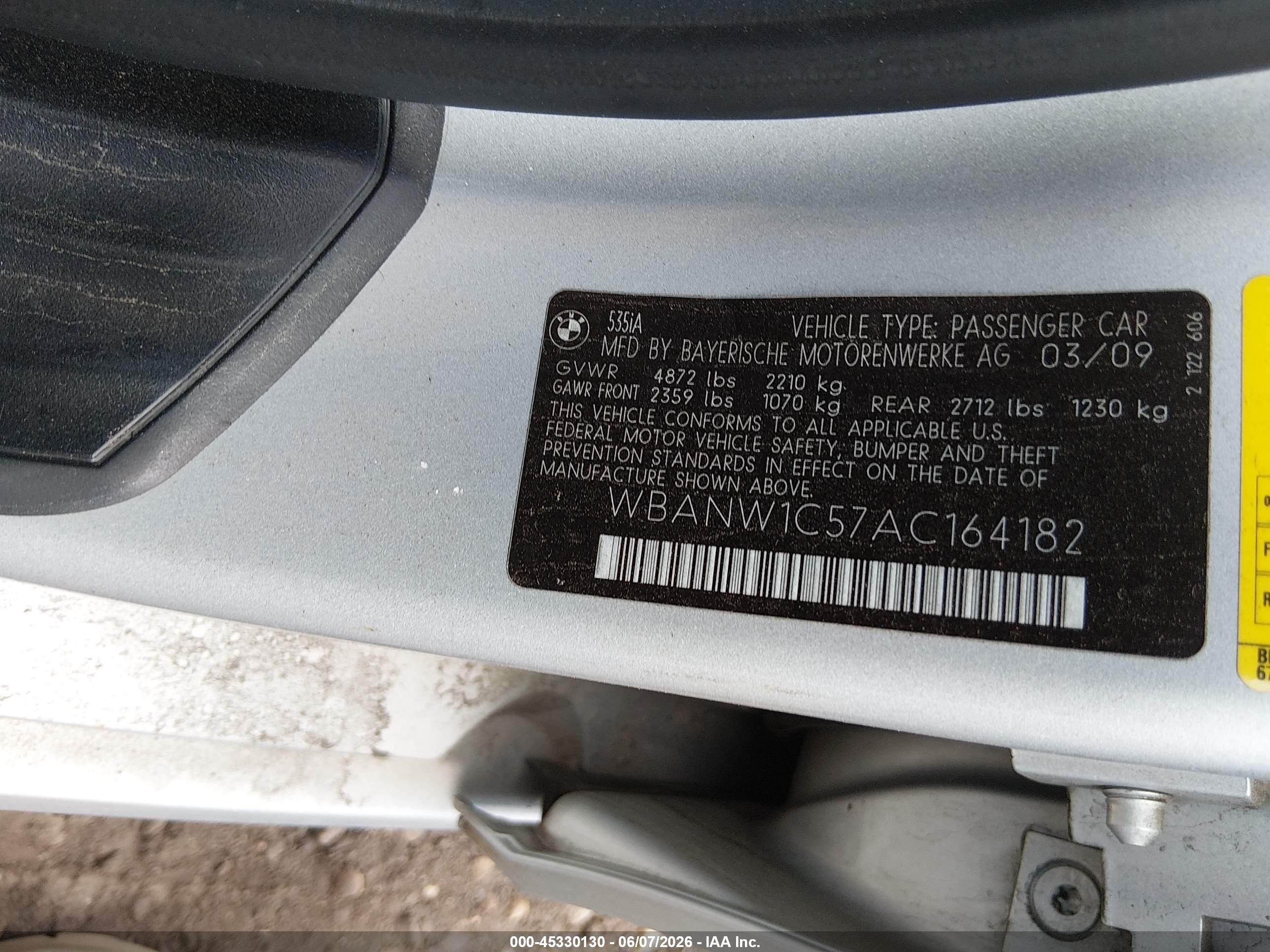 2010 Bmw 535i   Gray vin: WBANW1C57AC164182