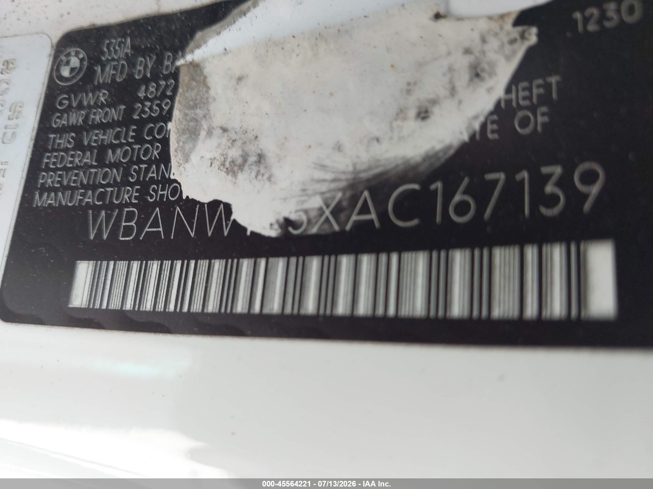 2010 Bmw 535i   Белый vin: WBANW1C5XAC167139