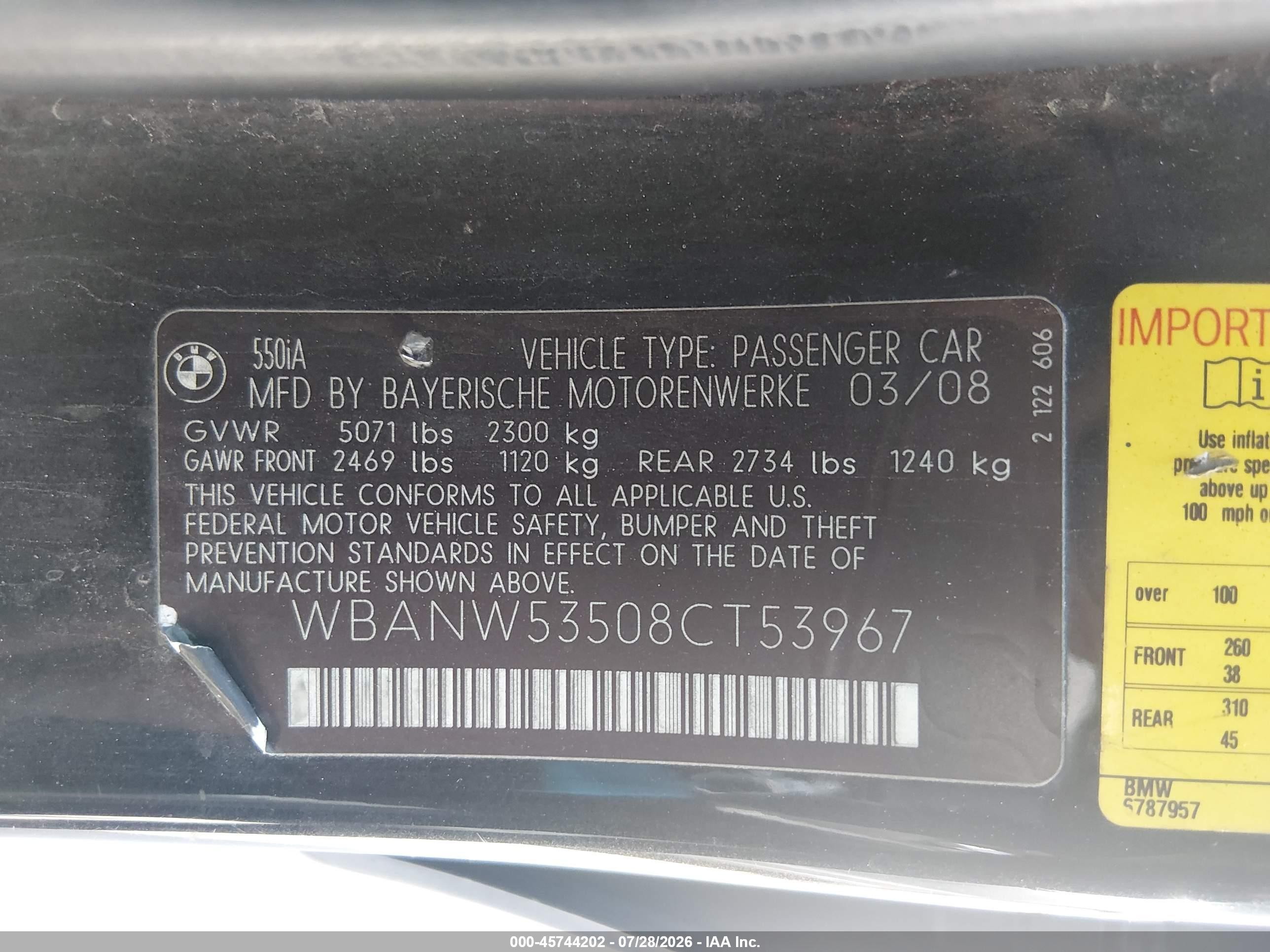 2008 Bmw 550i   Серый vin: WBANW53508CT53967